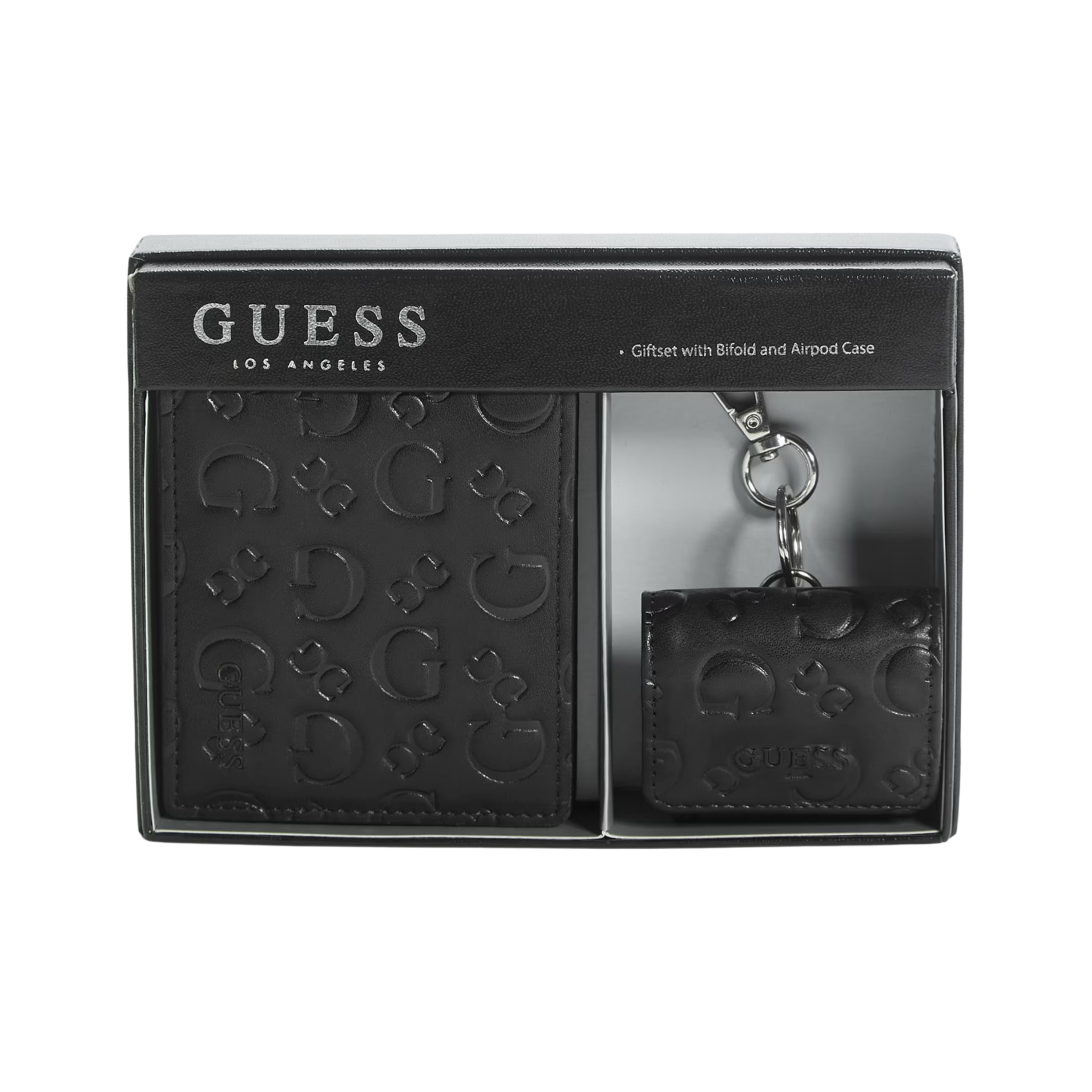 Guess Men Debossed Wallet & Airpod Case Gift Set - Black