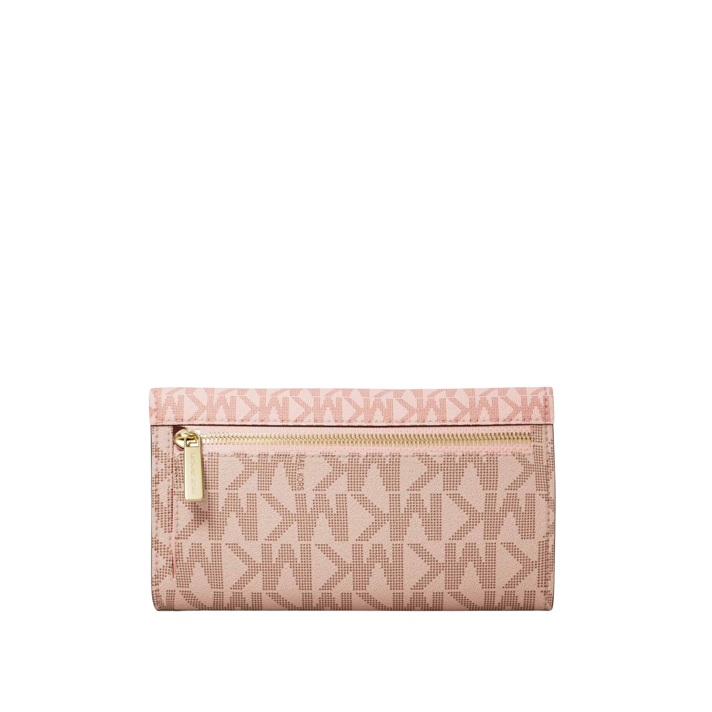 Michael Kors Women Jet Set Large Signature Logo Tri Fold Wallet - Powder Blush Multi