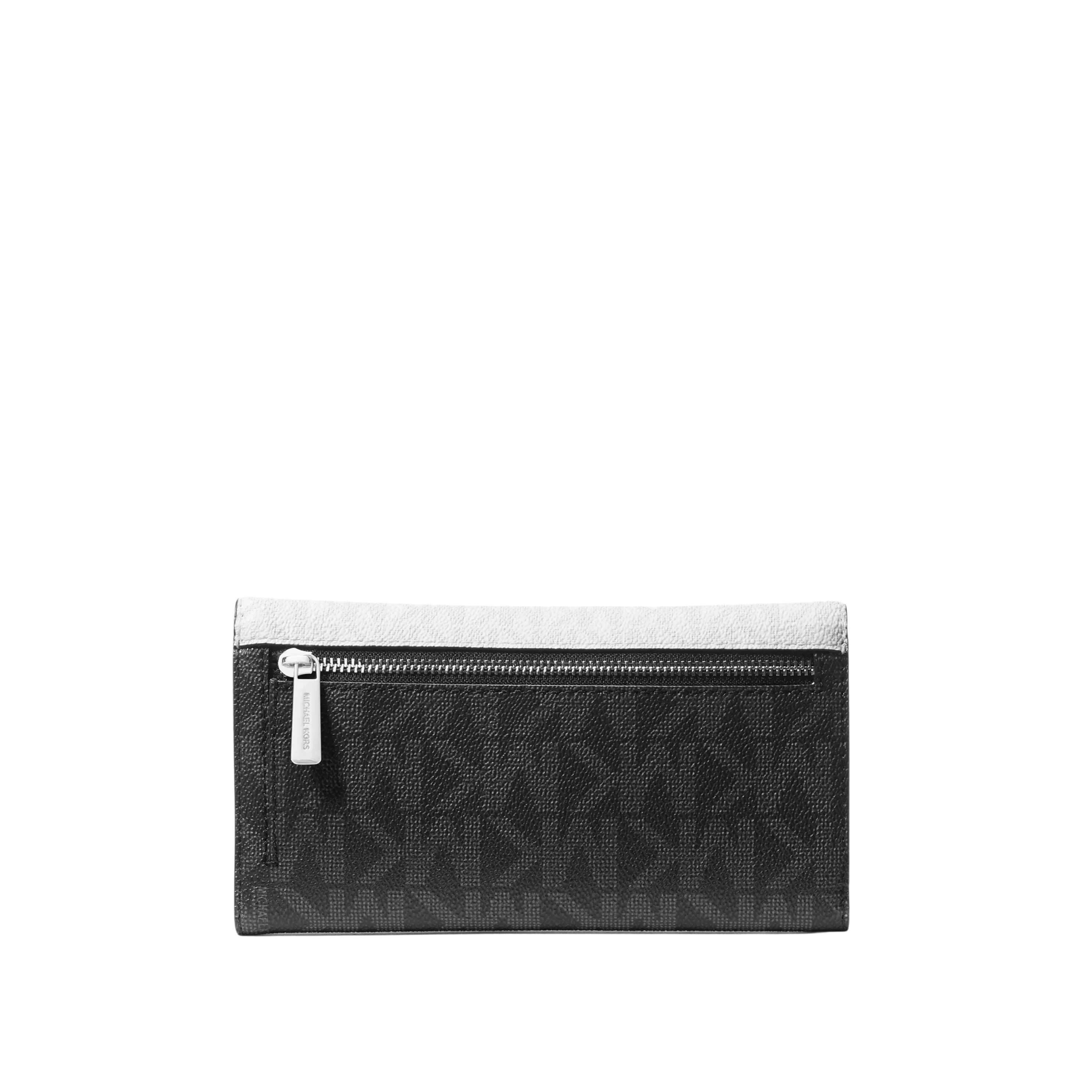 Michael Kors Women Jet Set Large Signature Logo Tri Fold Wallet - White Black