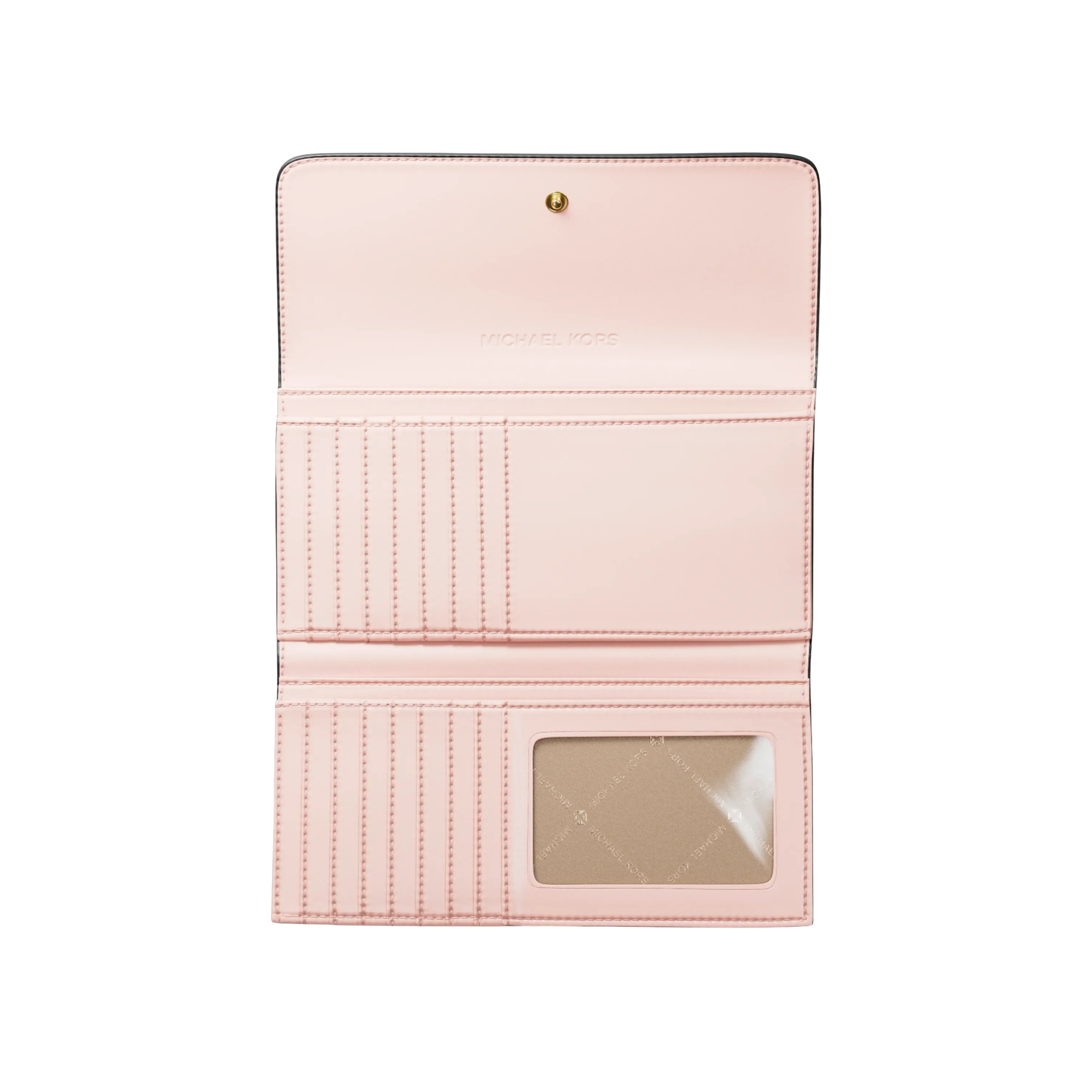 Michael Kors Women Jet Set Large Signature Logo Tri Fold Wallet - Powder Blush Multi