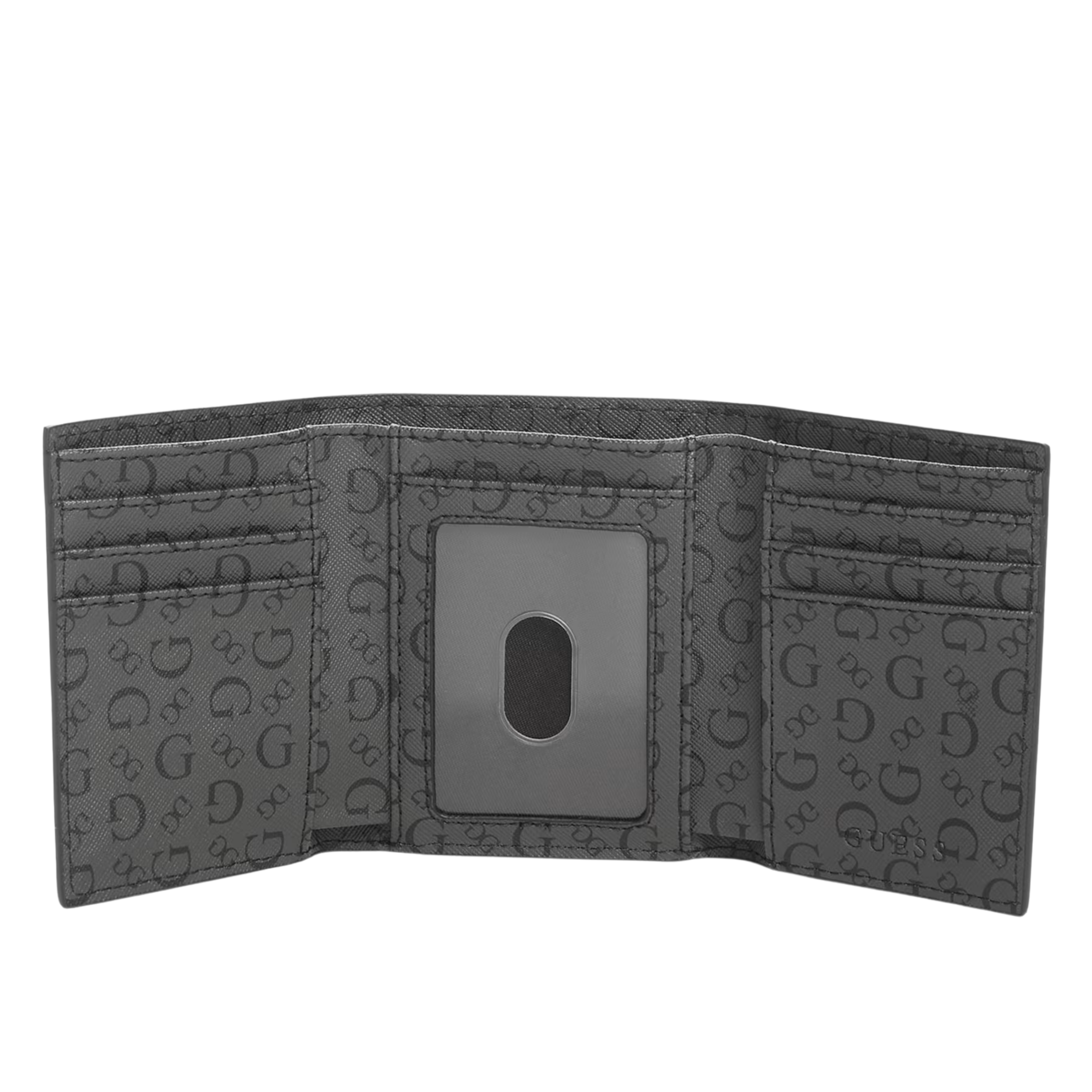 Guess Men Allover Logo Trifold Wallet - Black