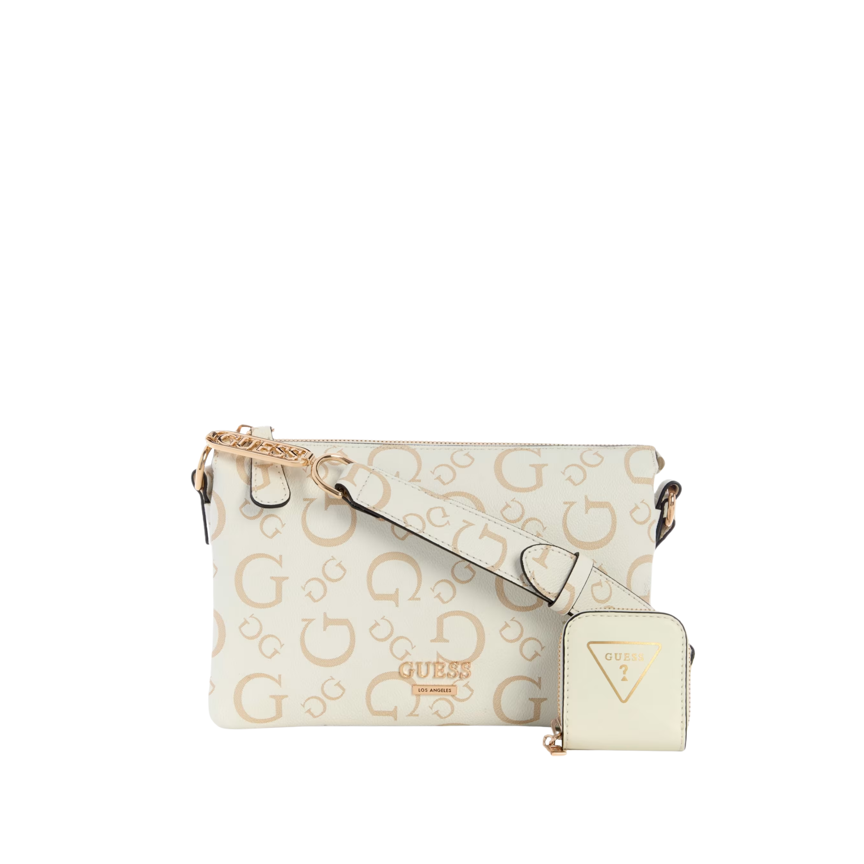 Guess Women Oona Logo Top Zip Crossbody - White