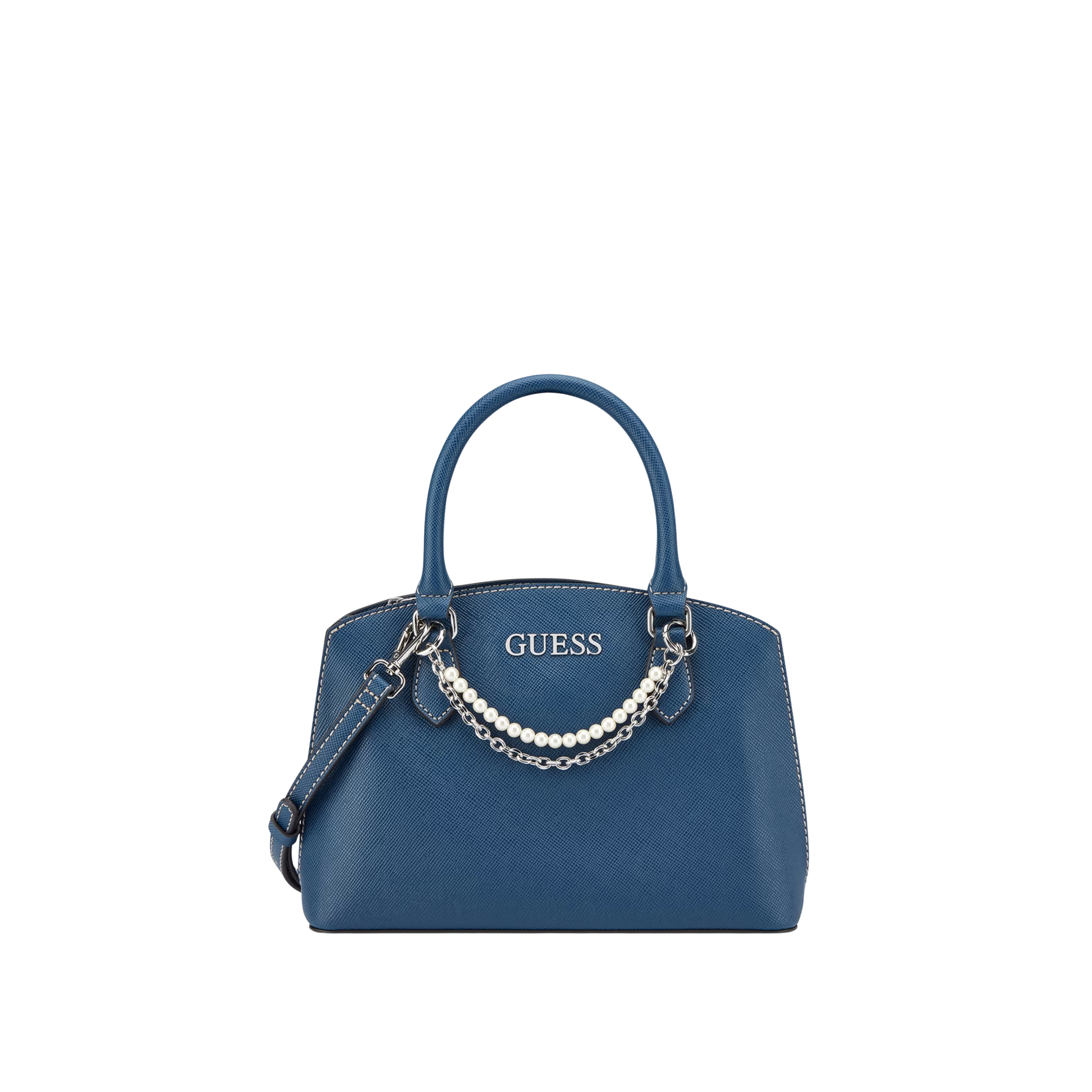 Guess Women Jeanine Faux Pearl Charm Satchel - Blue