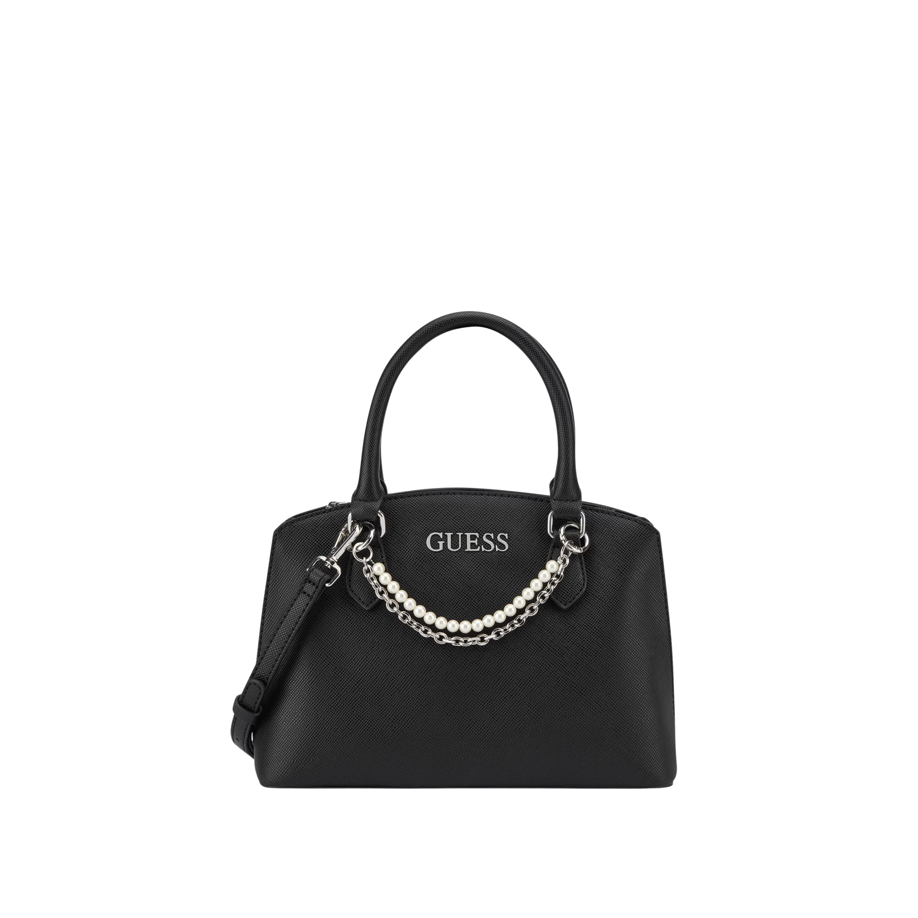 Guess Women Jeanine Faux Pearl Charm Satchel - Black