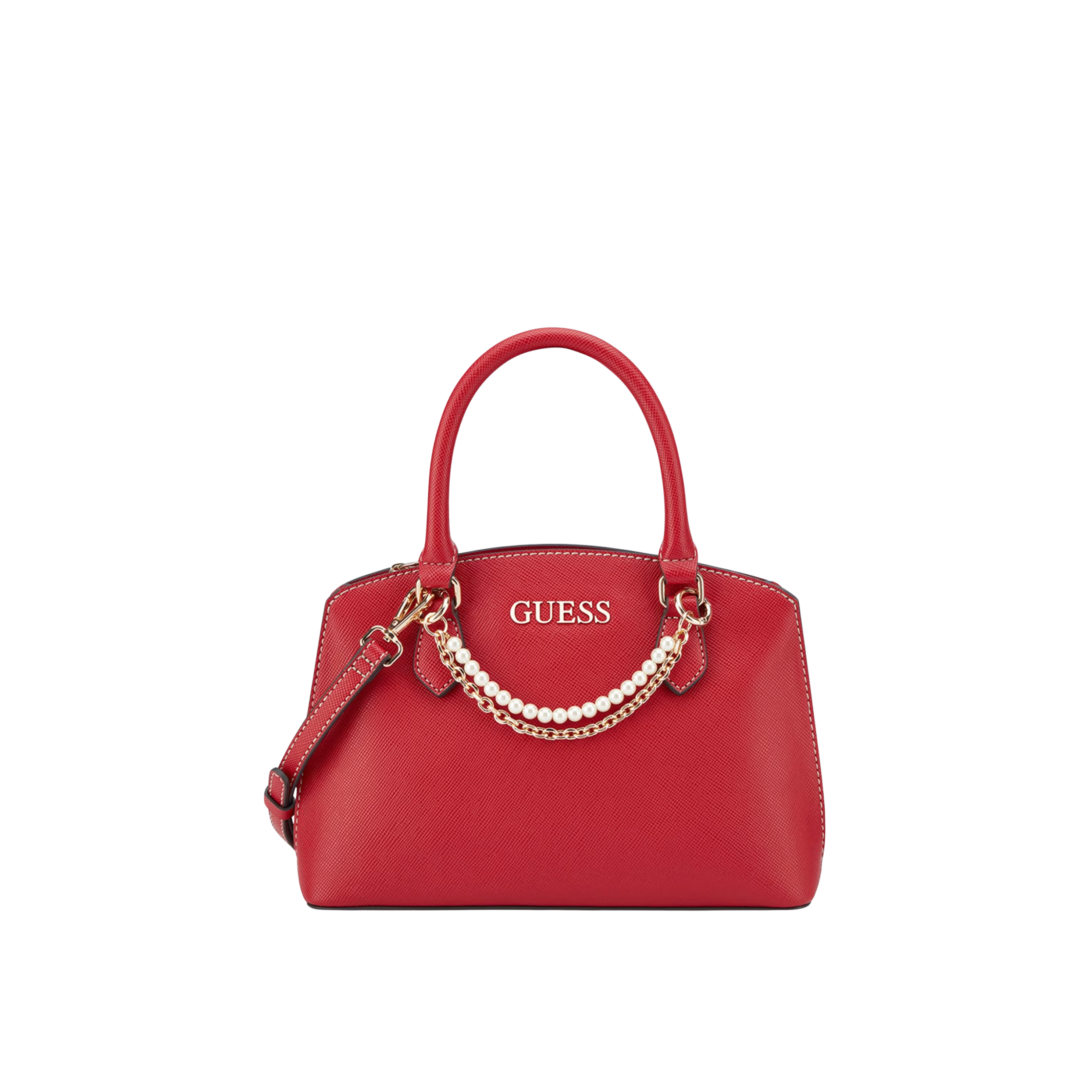 Guess Women Jeanine Faux Pearl Charm Satchel - Red