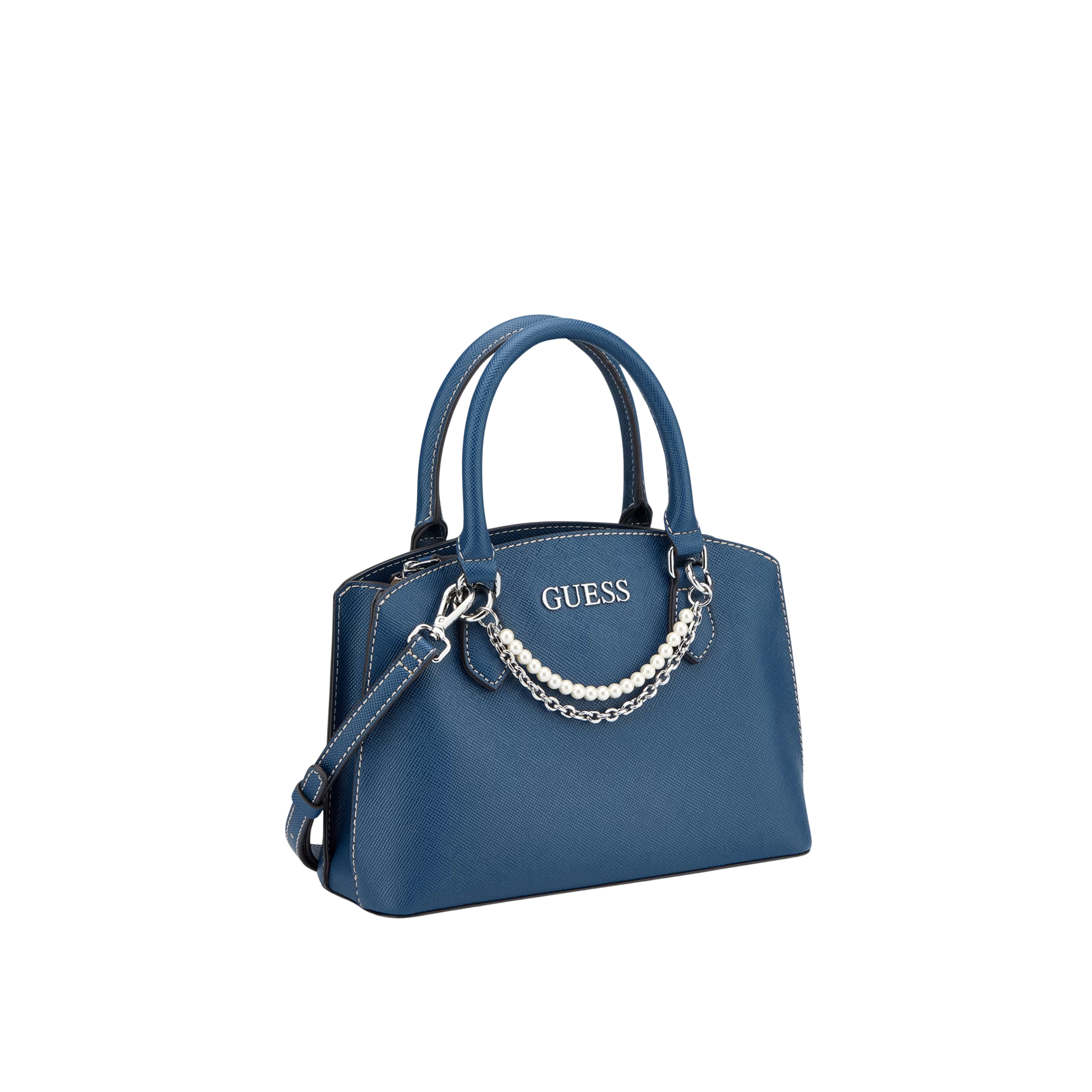 Guess Women Jeanine Faux Pearl Charm Satchel - Blue