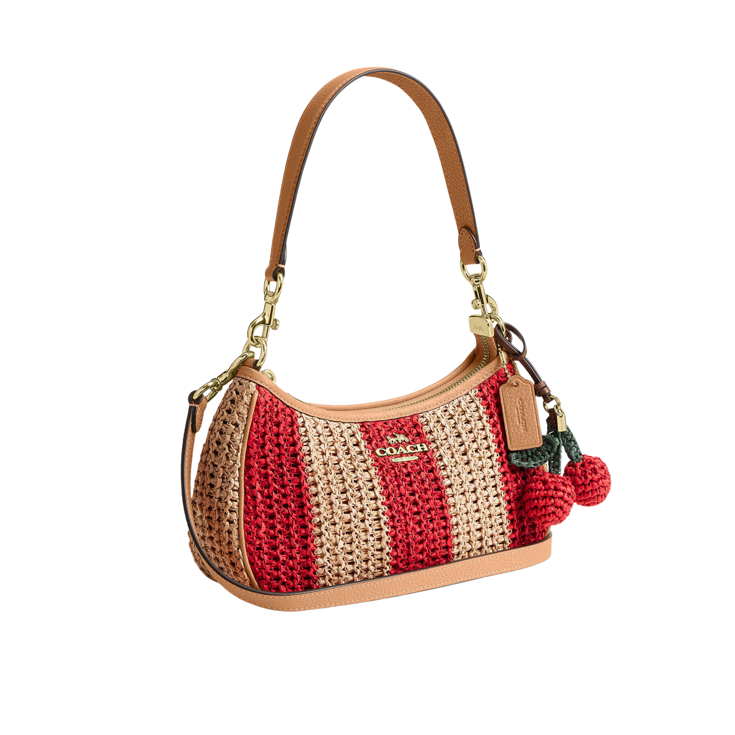 Coach Women Teri Shoulder Bag - Straw Gold Red Tan