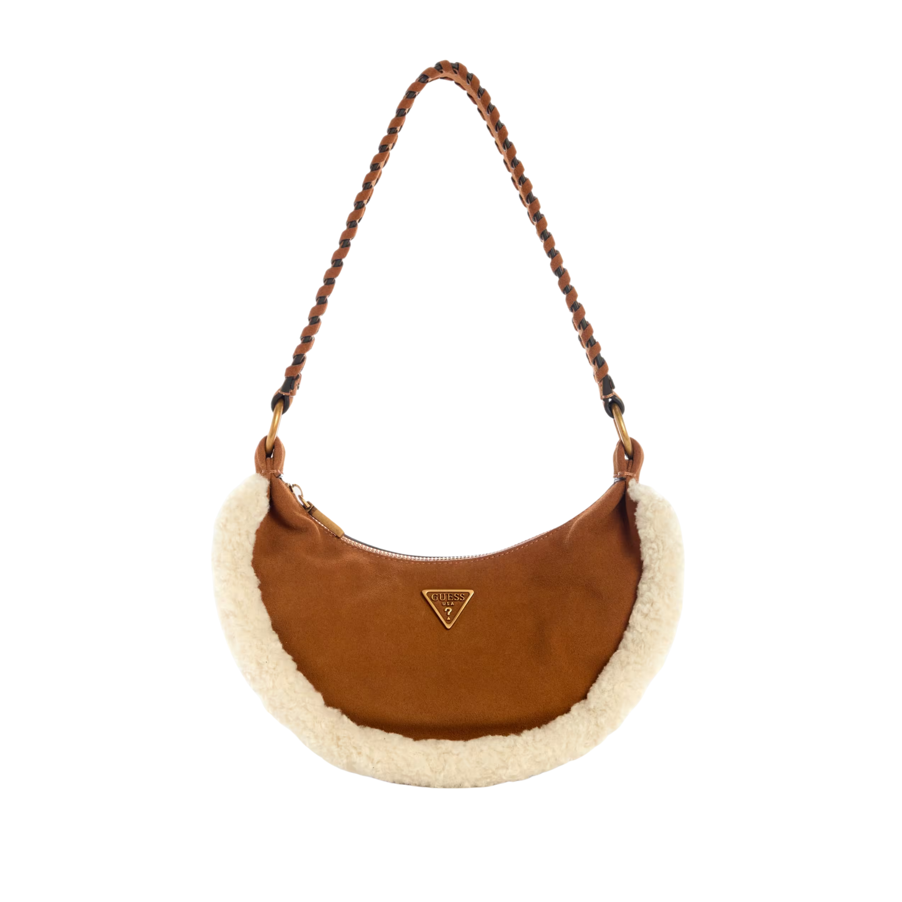 Guess Women Amita Suede and Shearling Trim Hobo Bag - Cognac
