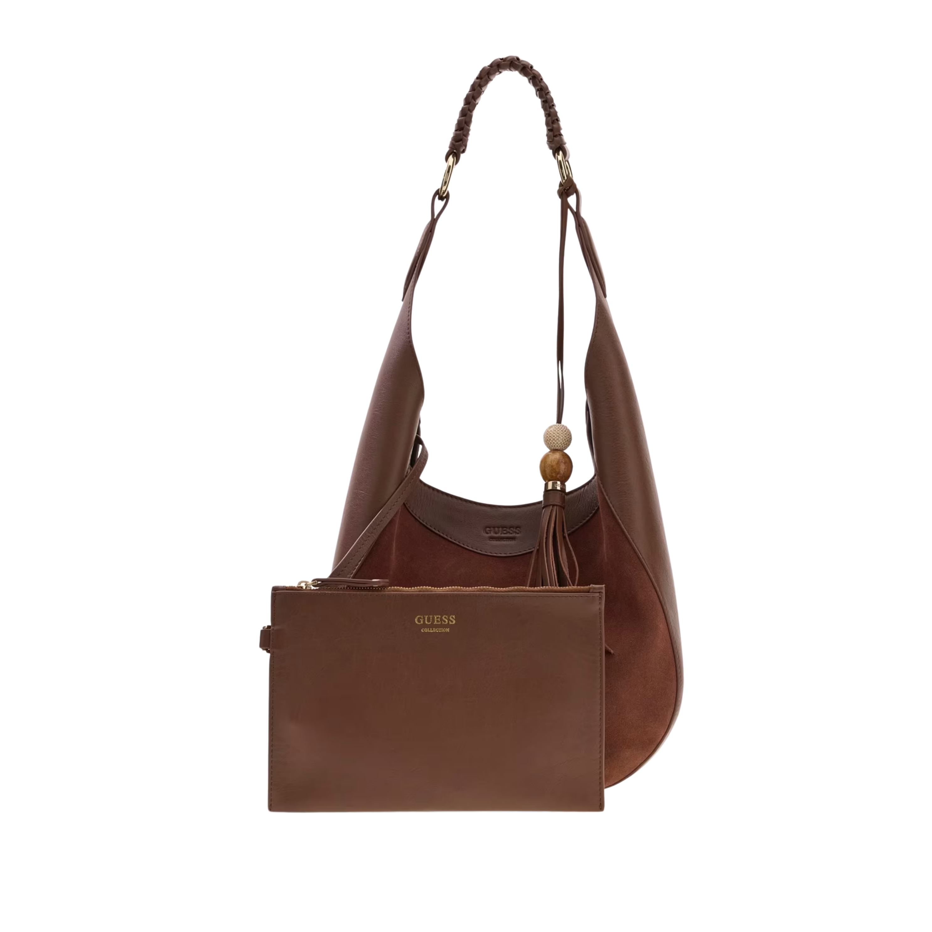Guess Women Nina Genuine Leather Hobo Bag - Chocolate
