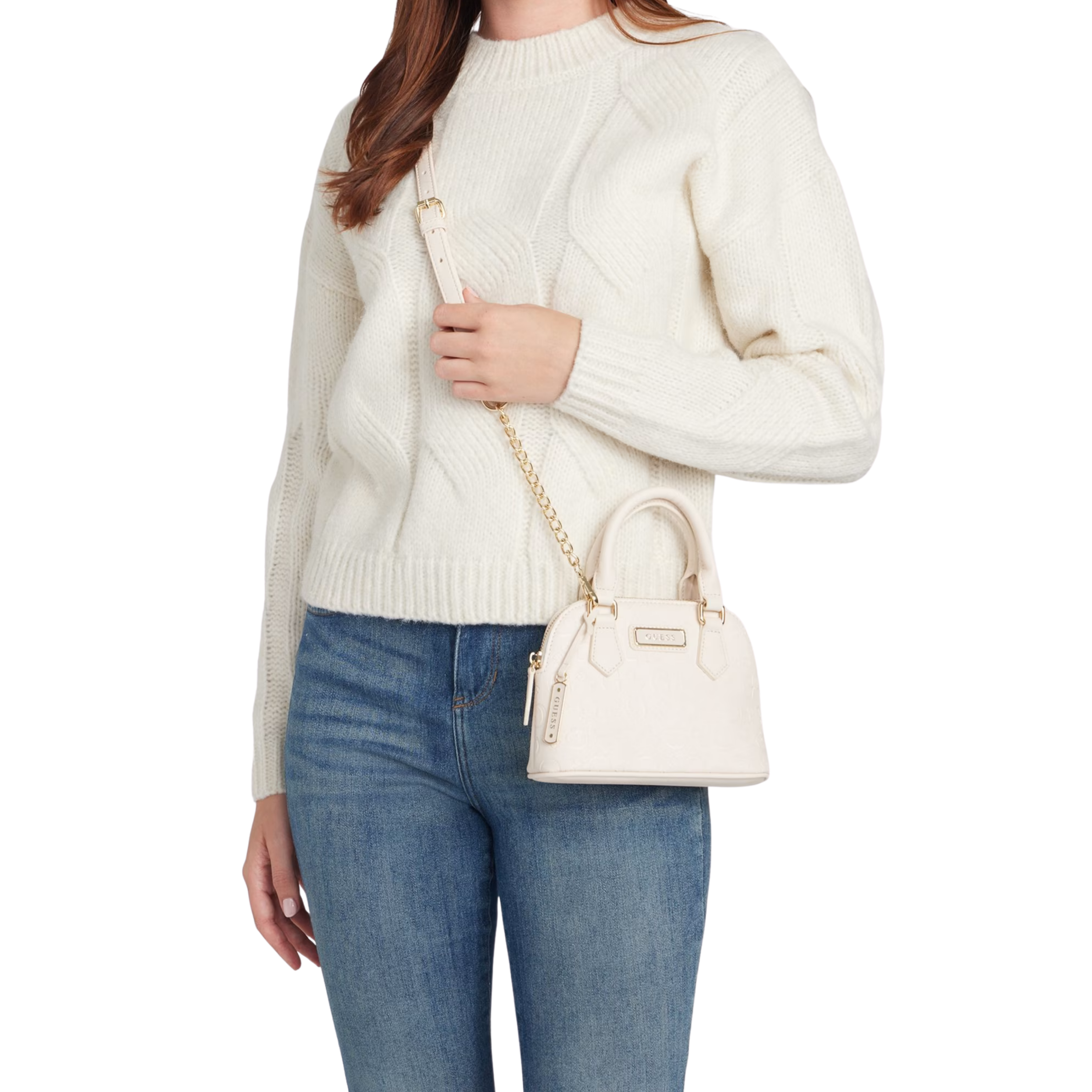 GUESS Women Elise Dome Satchel - Off White G