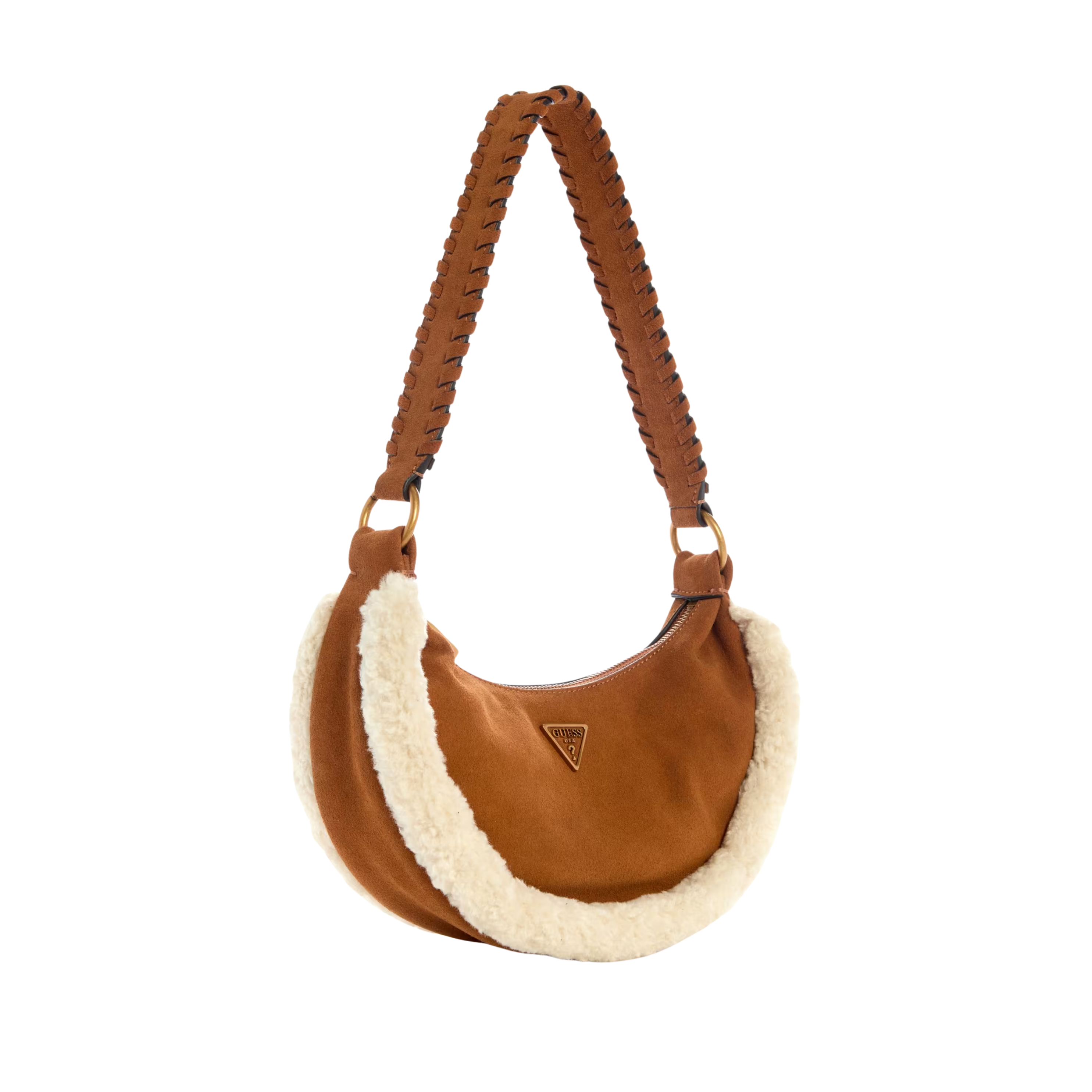 Guess Women Amita Suede and Shearling Trim Hobo Bag - Cognac