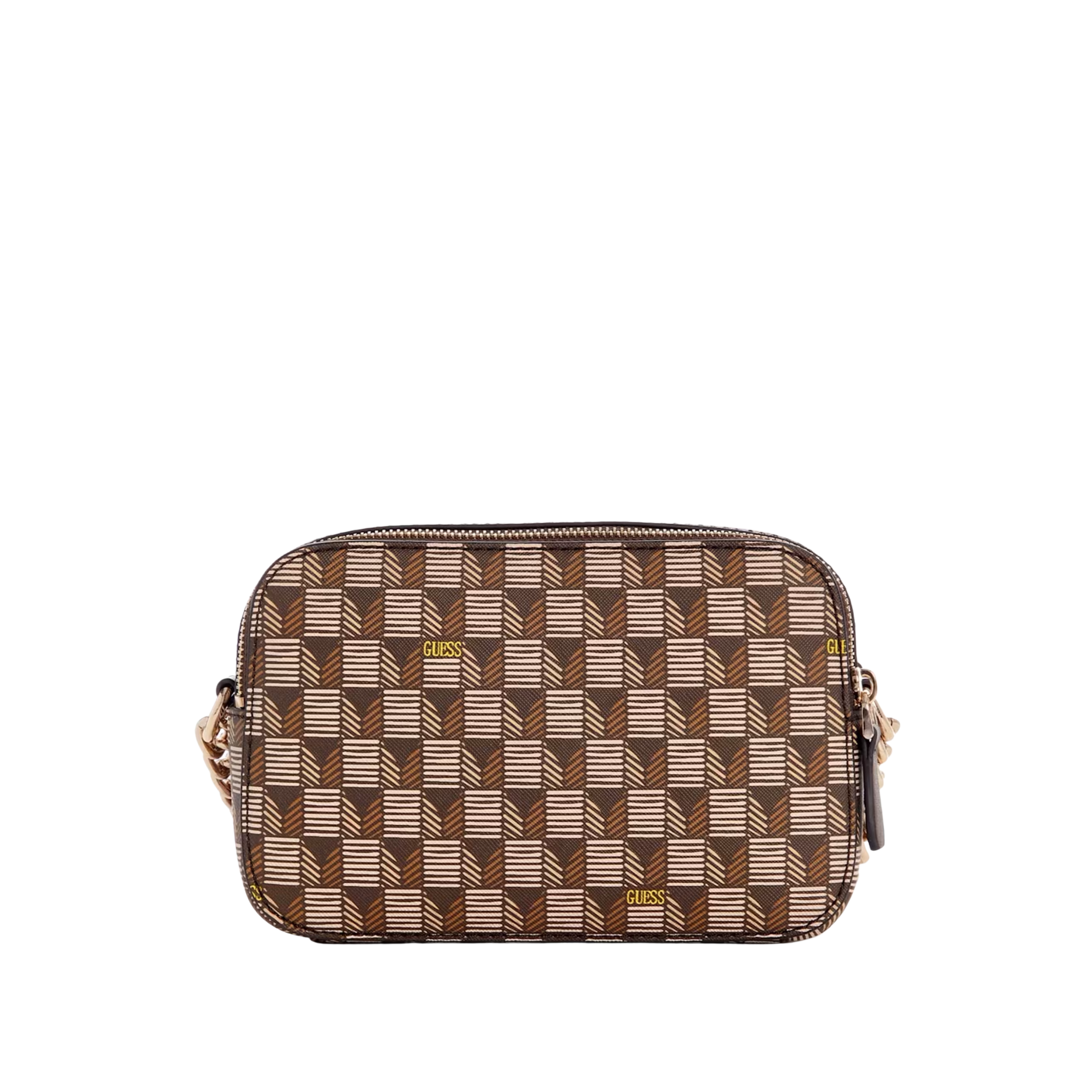 Guess Women Signature Faux Leather Camera Crossbody - Brown Multi