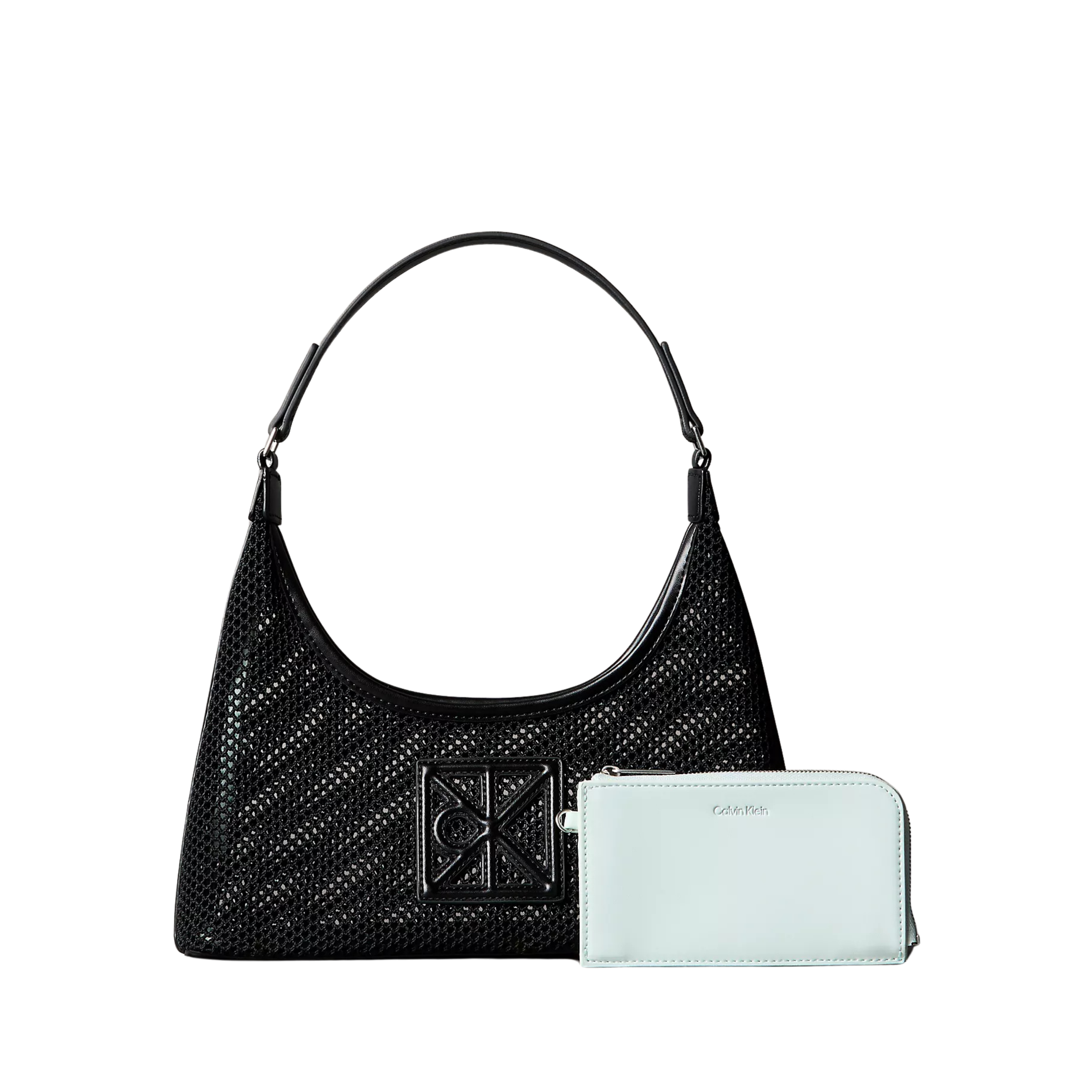 Calvin Klein Women Emblem Logo Mesh Shoulder Bag - Black