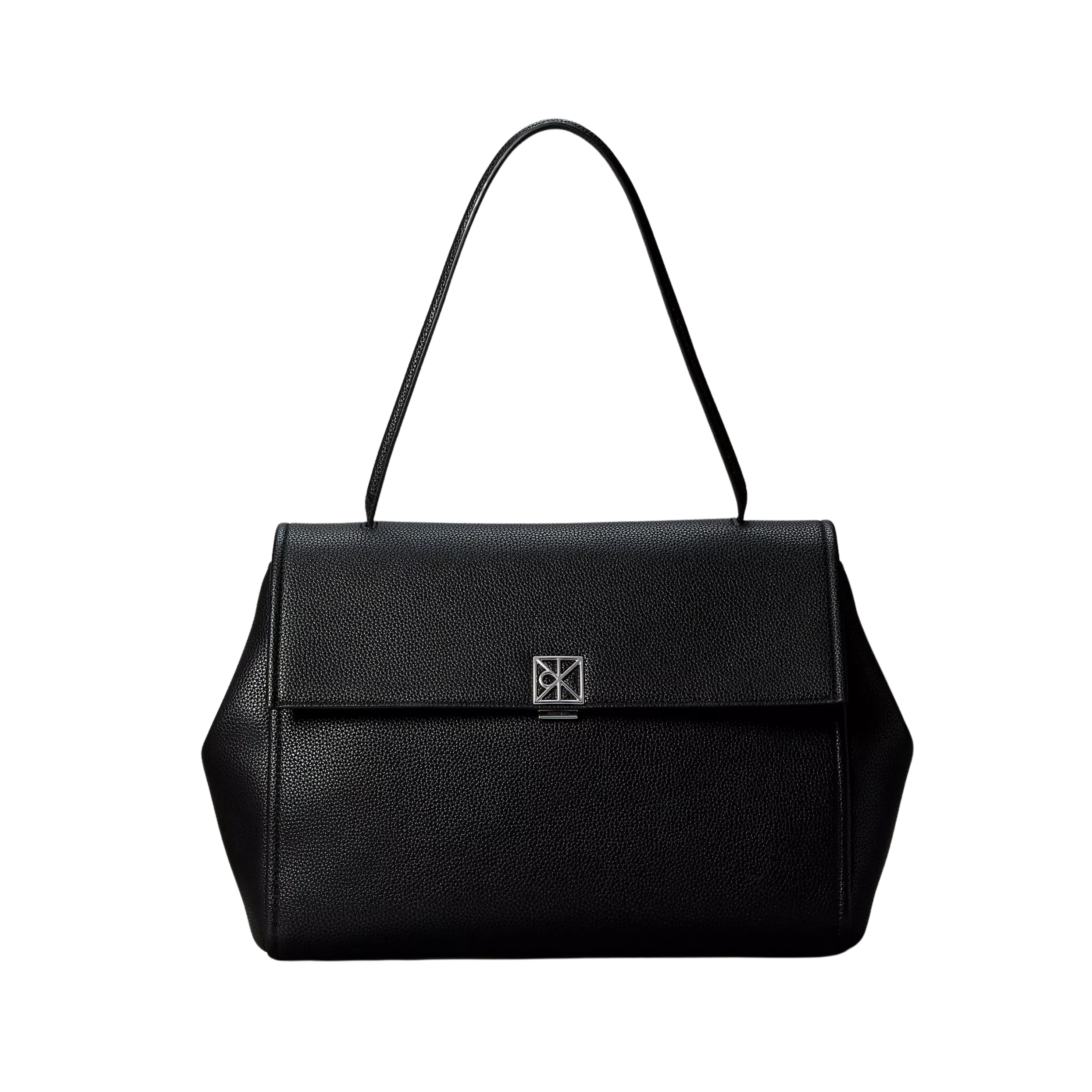 Calvin Klein Women Emblem Logo Hardware Pebble Satchel - Black