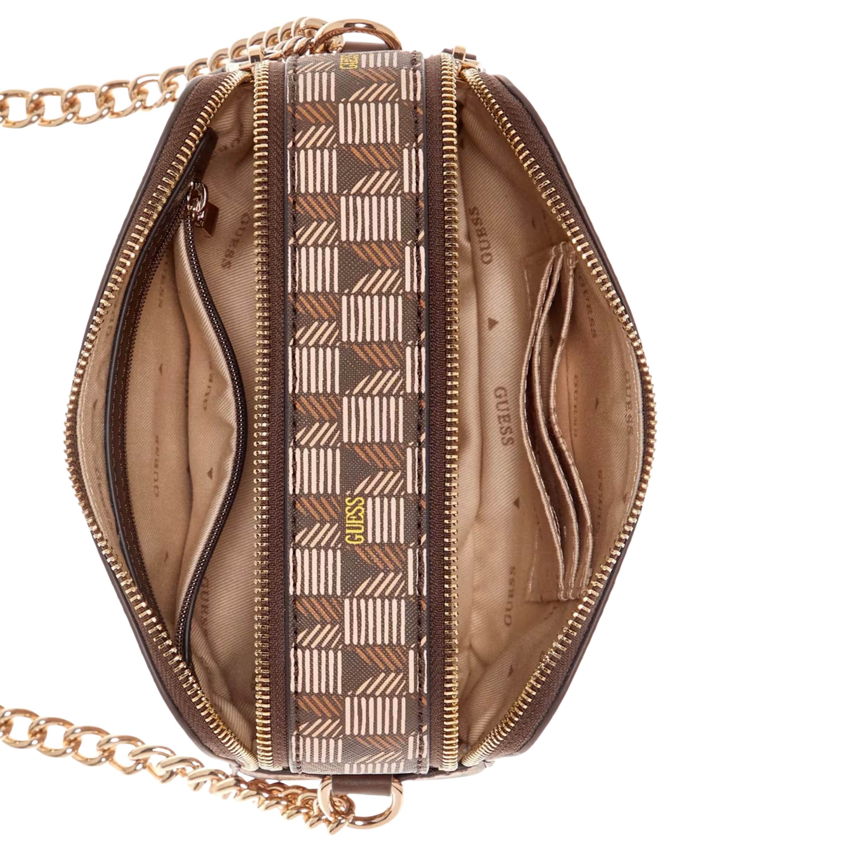 Guess Women Signature Faux Leather Camera Crossbody - Brown Multi