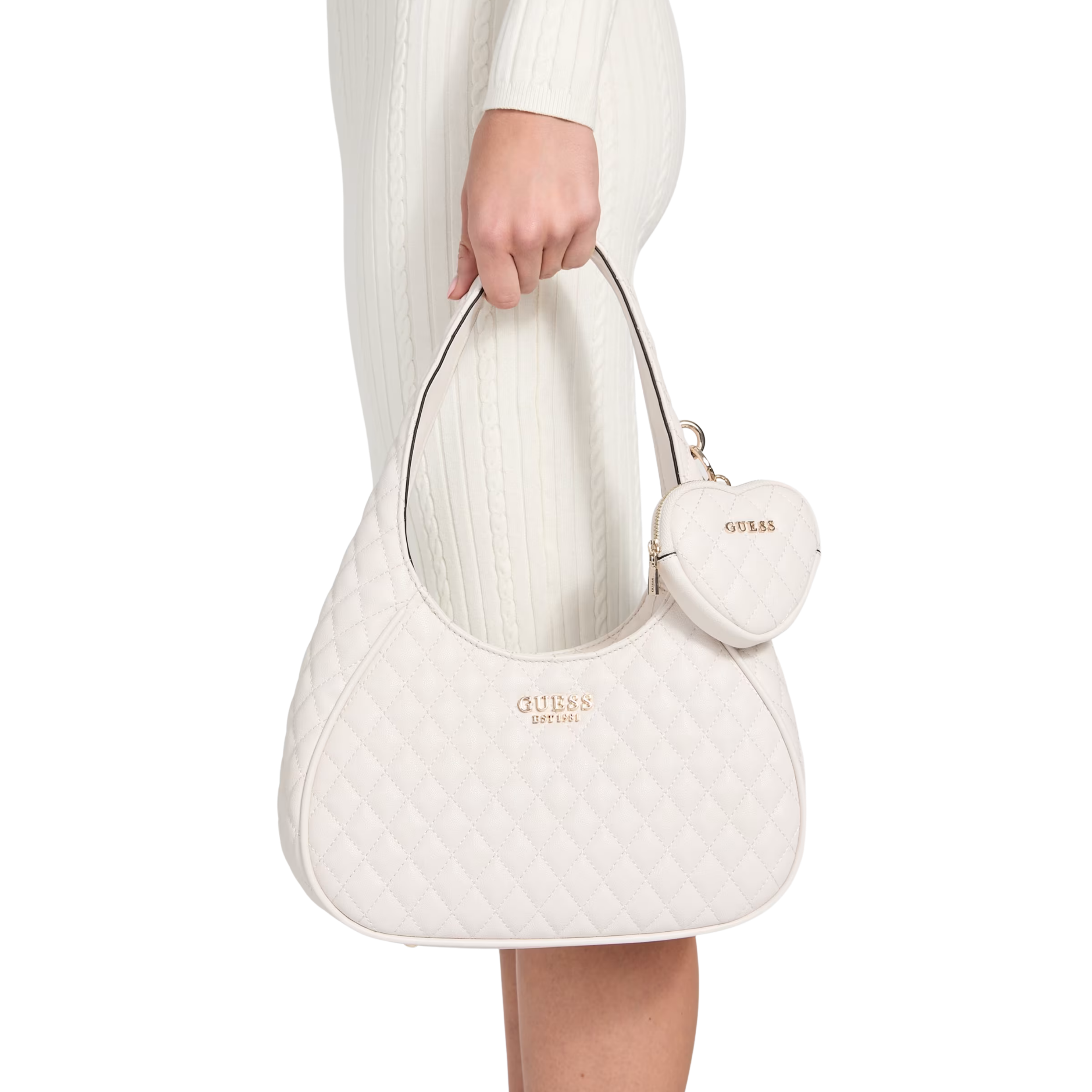 Guess Women Atabey Hobo Quilted Shoulder Bag - White