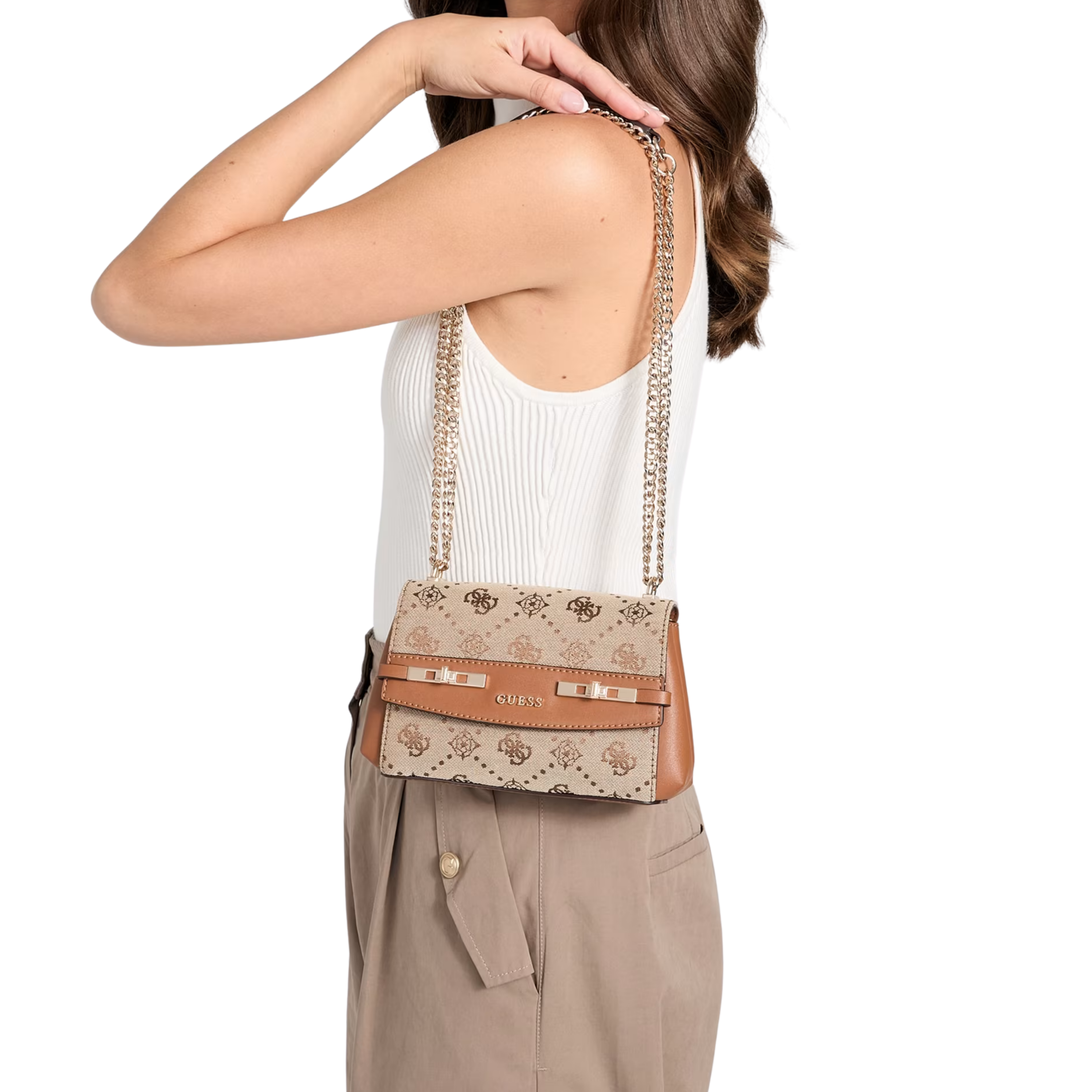 Guess Women Melinda Quattro G Convertible Crossbody - Latte Logo