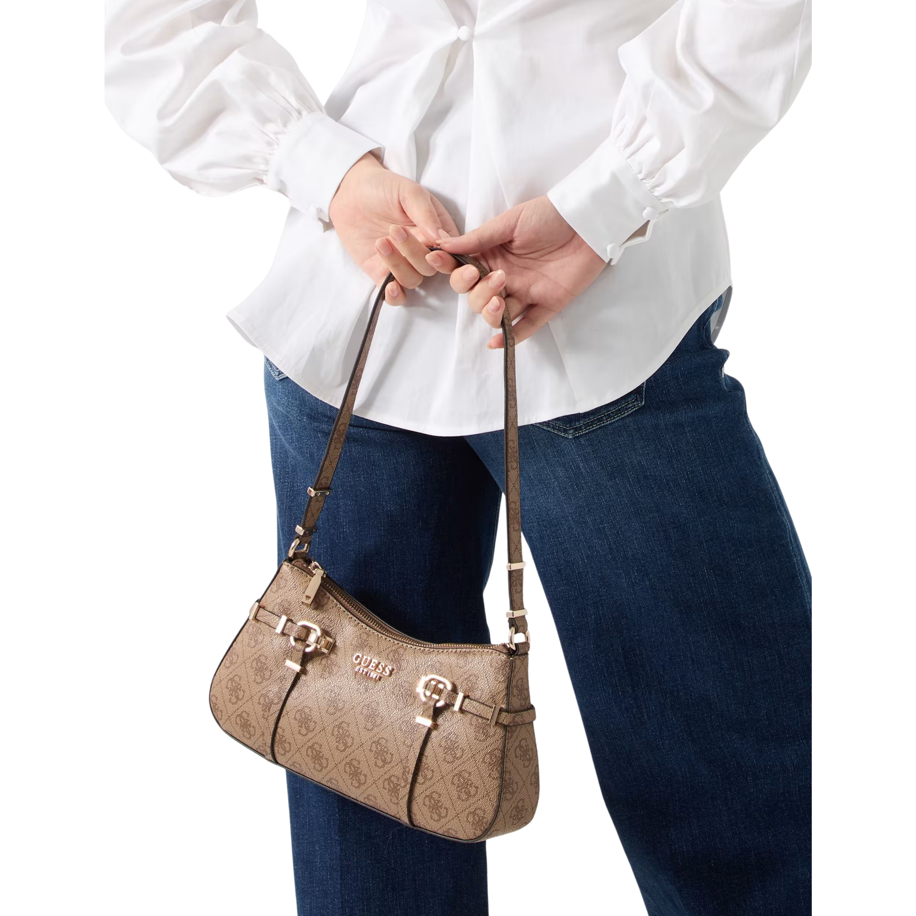 Guess Women Leona Logo Shoulder Bag - Latte Logo
