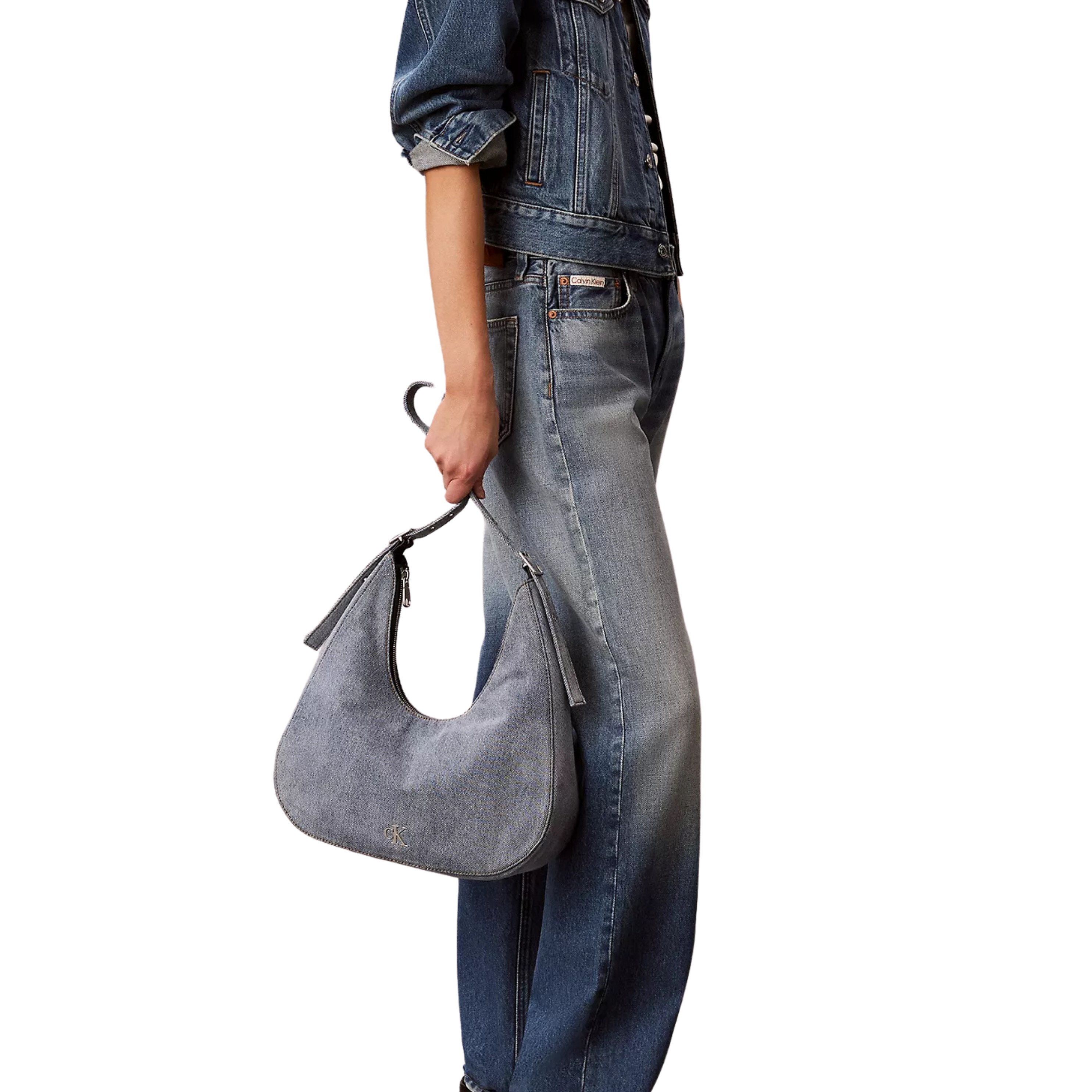 Calvin Klein Women Logo Denim Crescent Crossbody Bag - Light Denim Wash