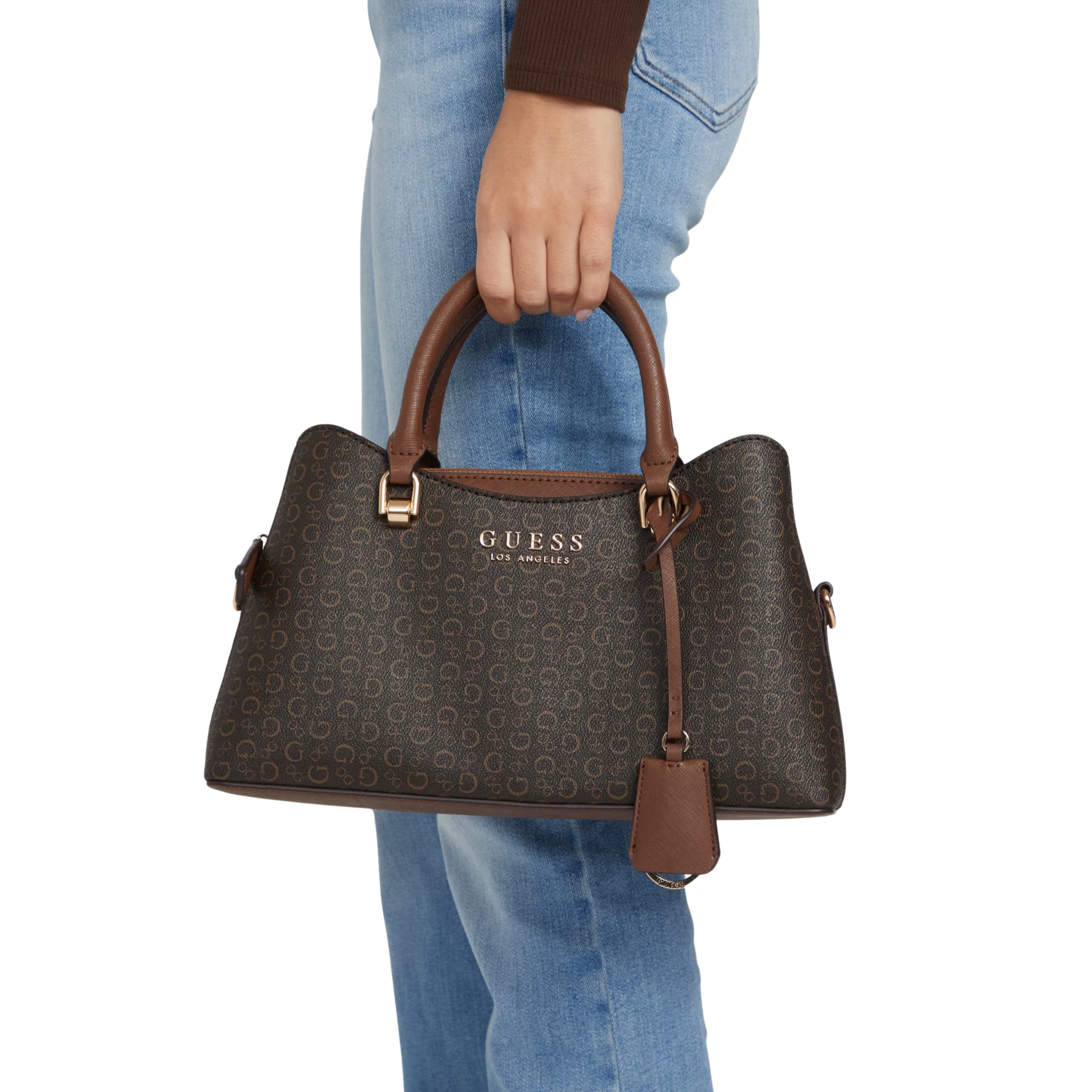 Guess Women Kiran Logo Satchel - Brown