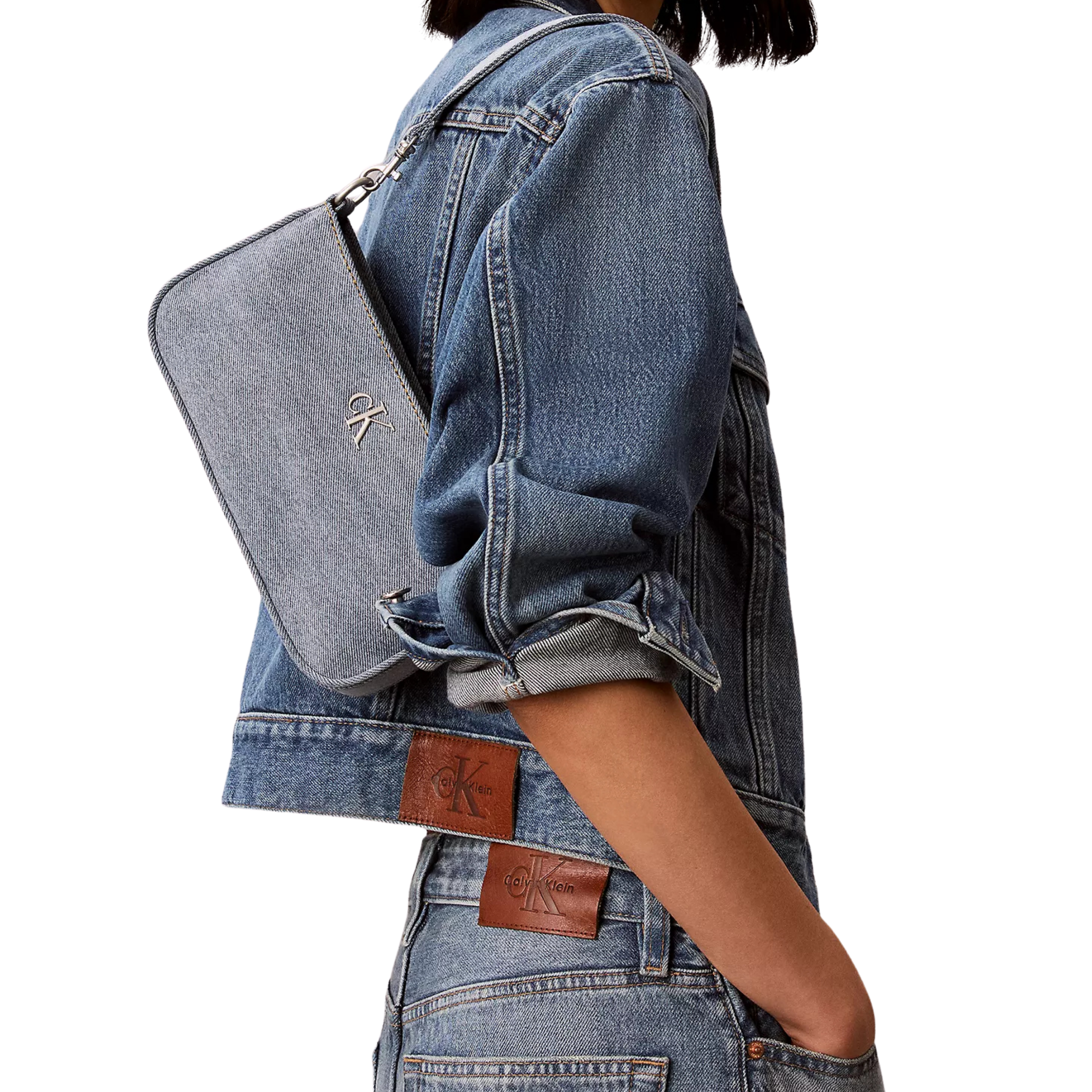 Calvin Klein Women Logo Denim Convertible Shoulder Bag - Light Denim Wash