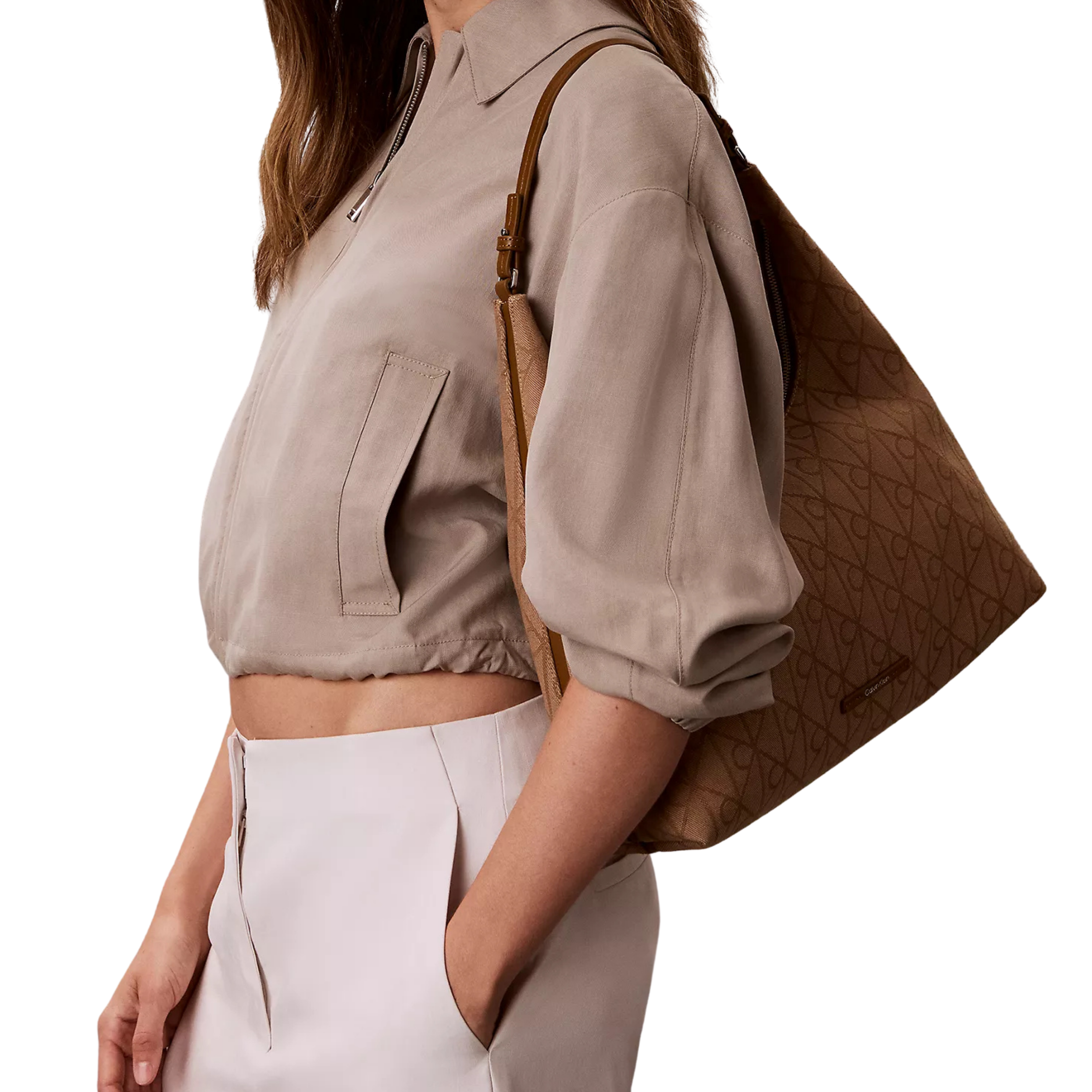 Calvin Klein Women Emblem Jacquard Shoulder Bag - Cornstalk