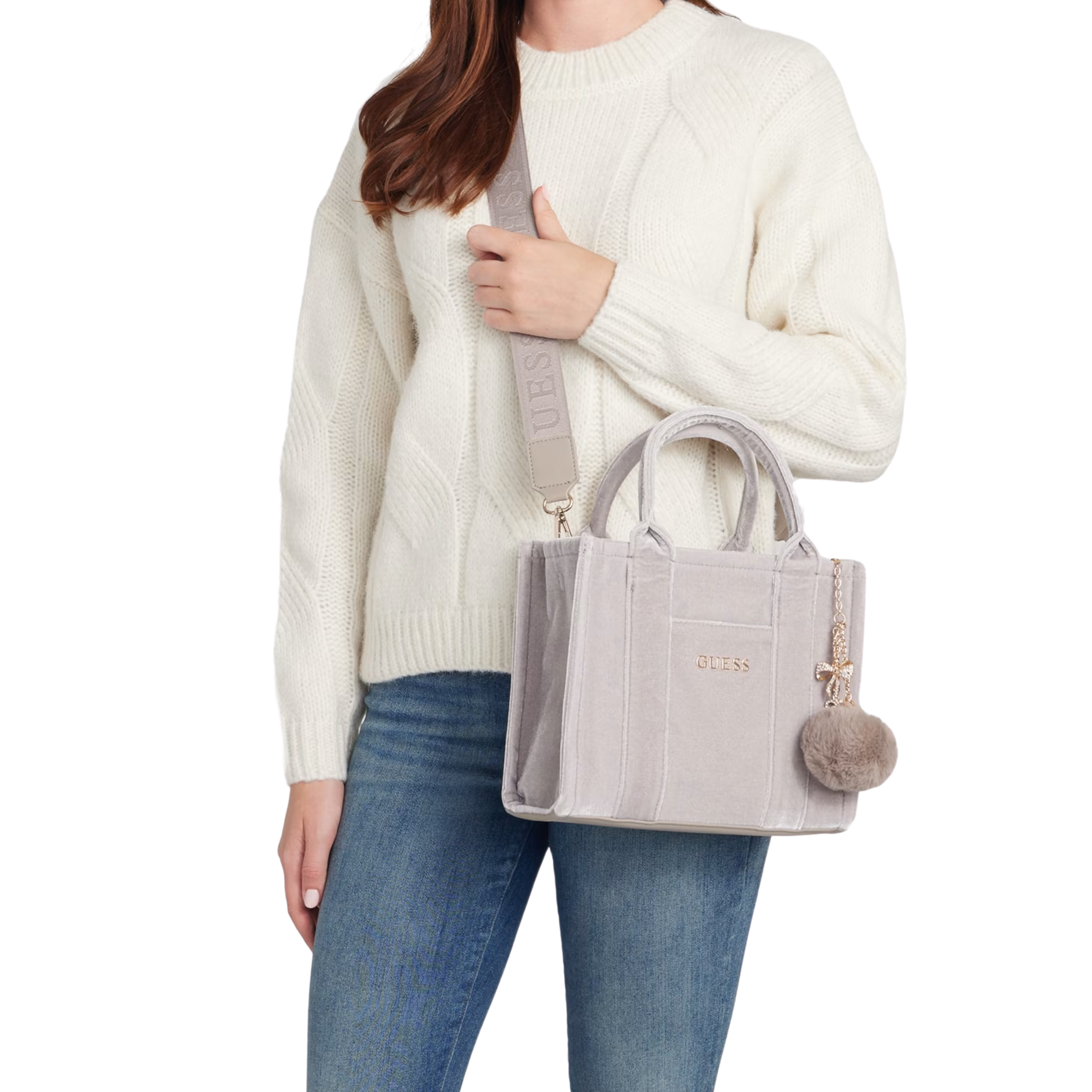 Guess Women Holly Velvet Mini Tote - Gray