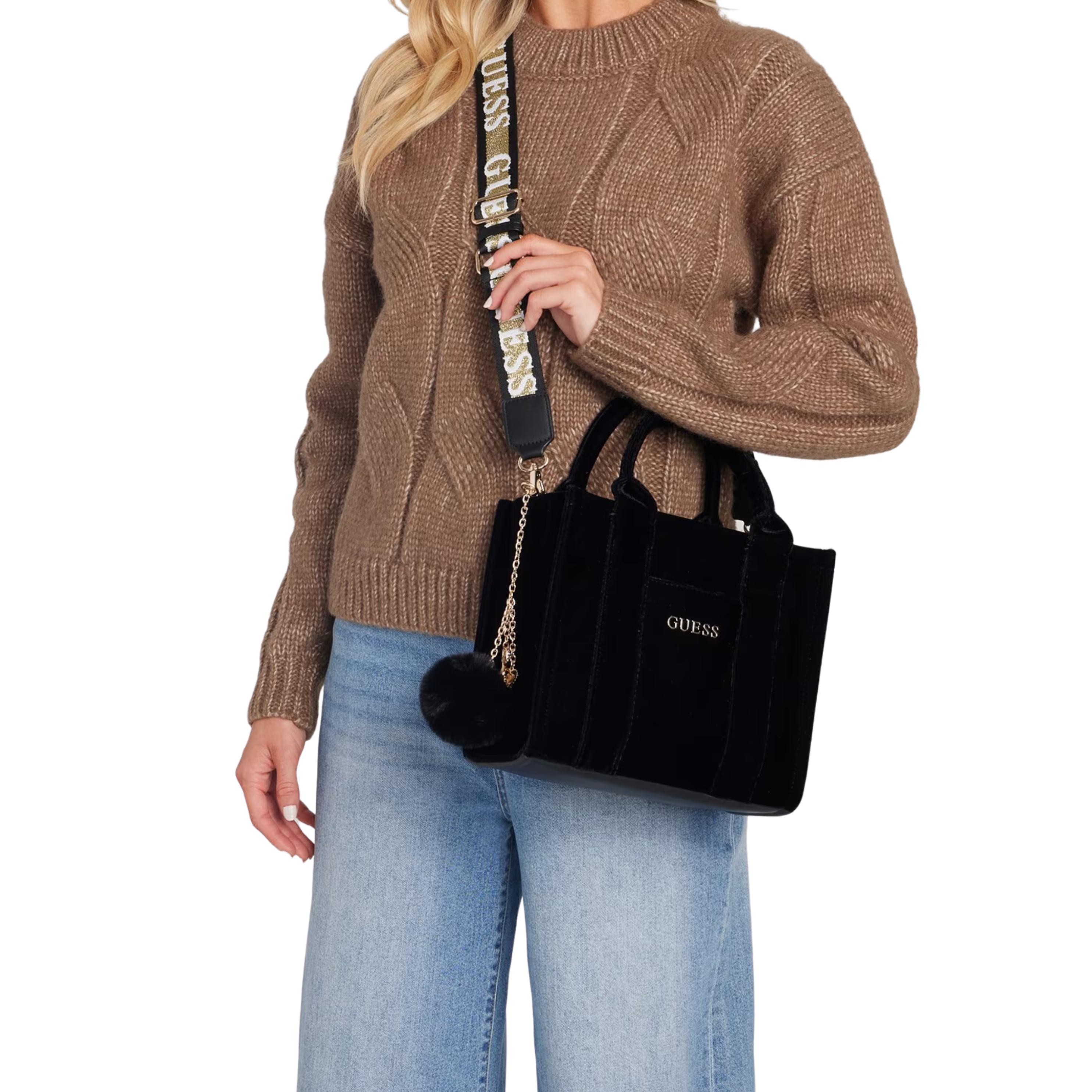 Guess Women Holly Velvet Mini Tote - Black