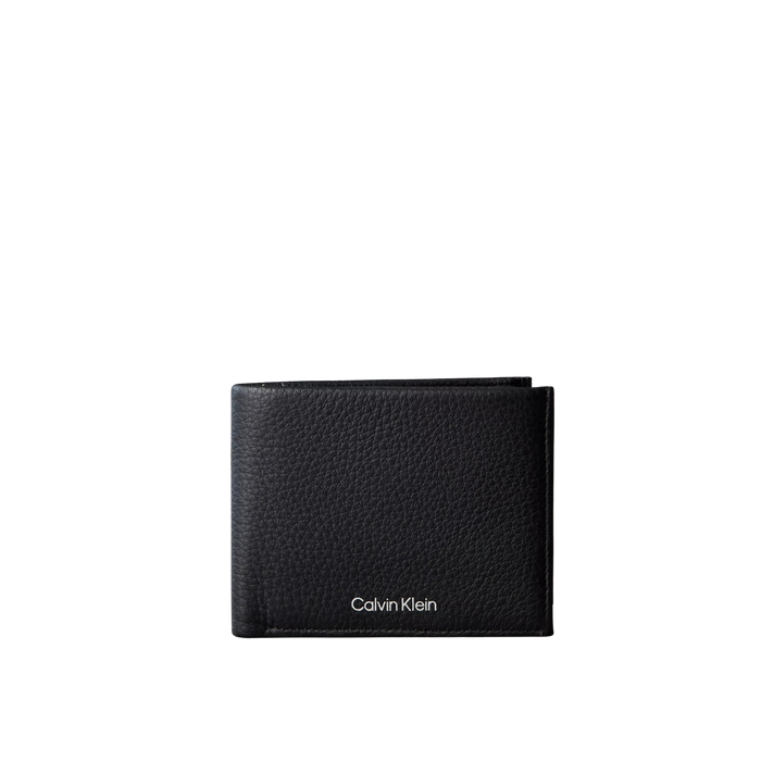 Calvin Klein Men Pebble Grain Leather Bifold Wallet with Coin Pouch - Black