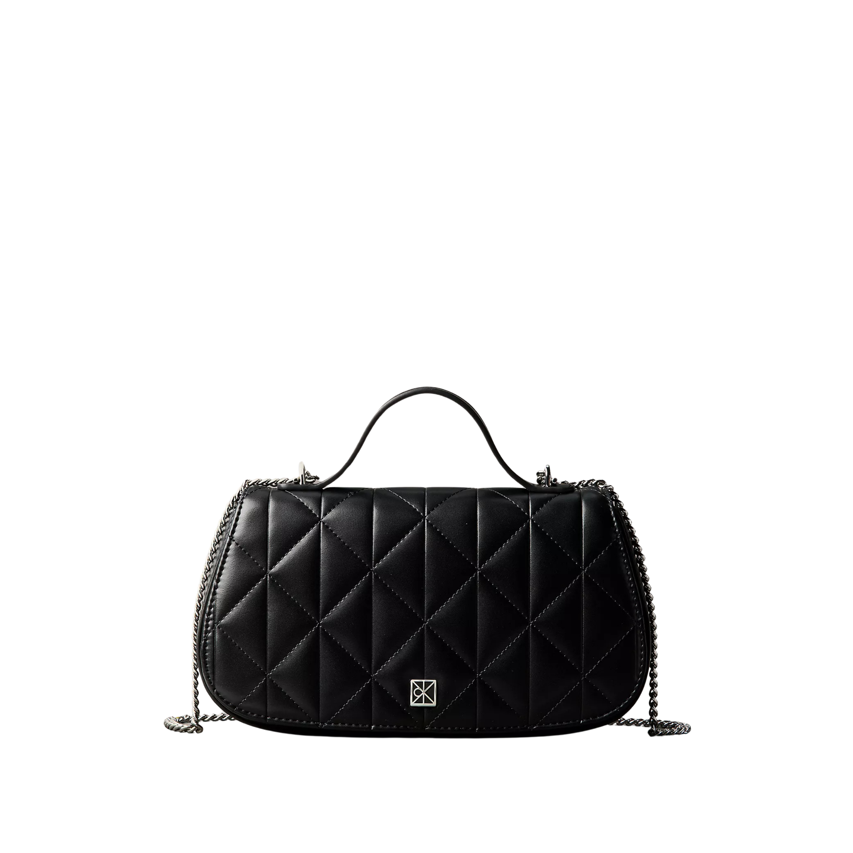 Calvin Klein Women Quilted Emblem Logo Handle Chain Bag - Black