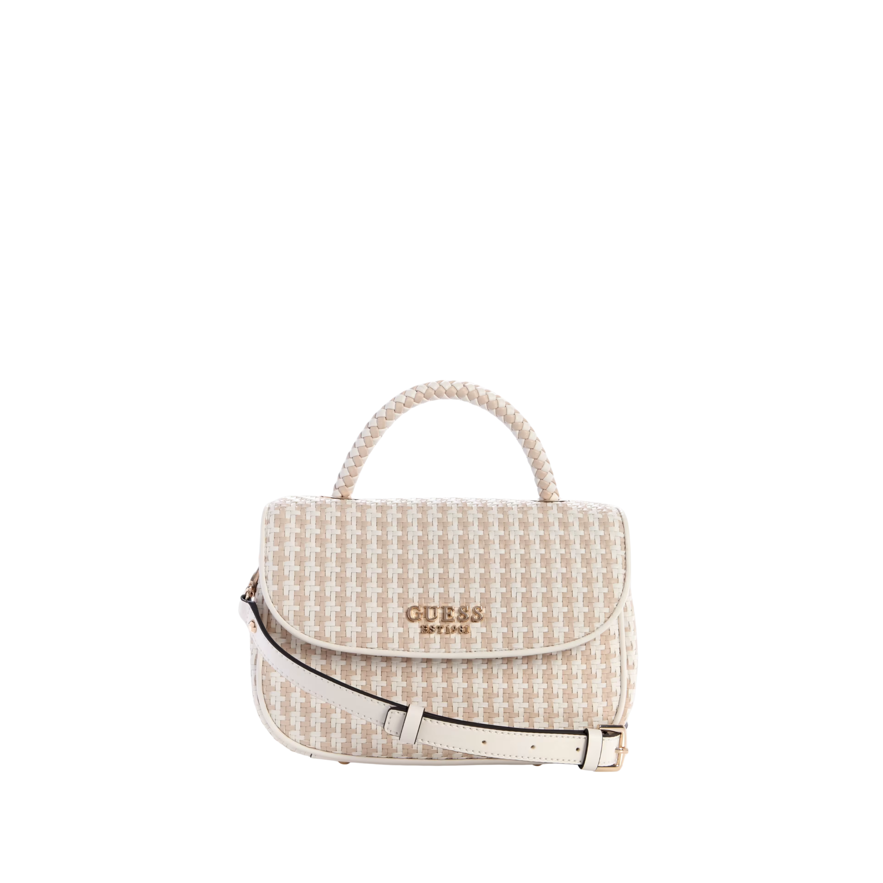 Guess Women Mirema Woven Top Handle Bag - White Patent