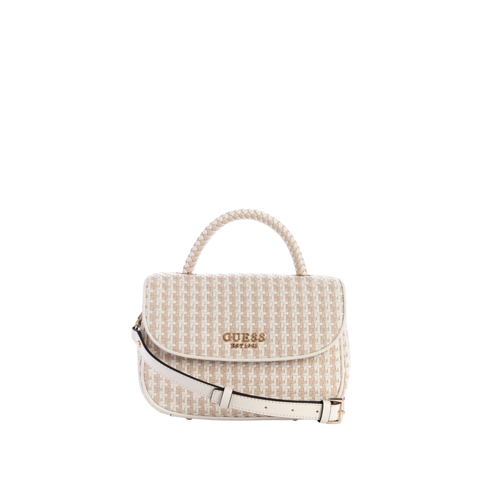 Guess Women Mirema Woven Top Handle Bag - White Patent