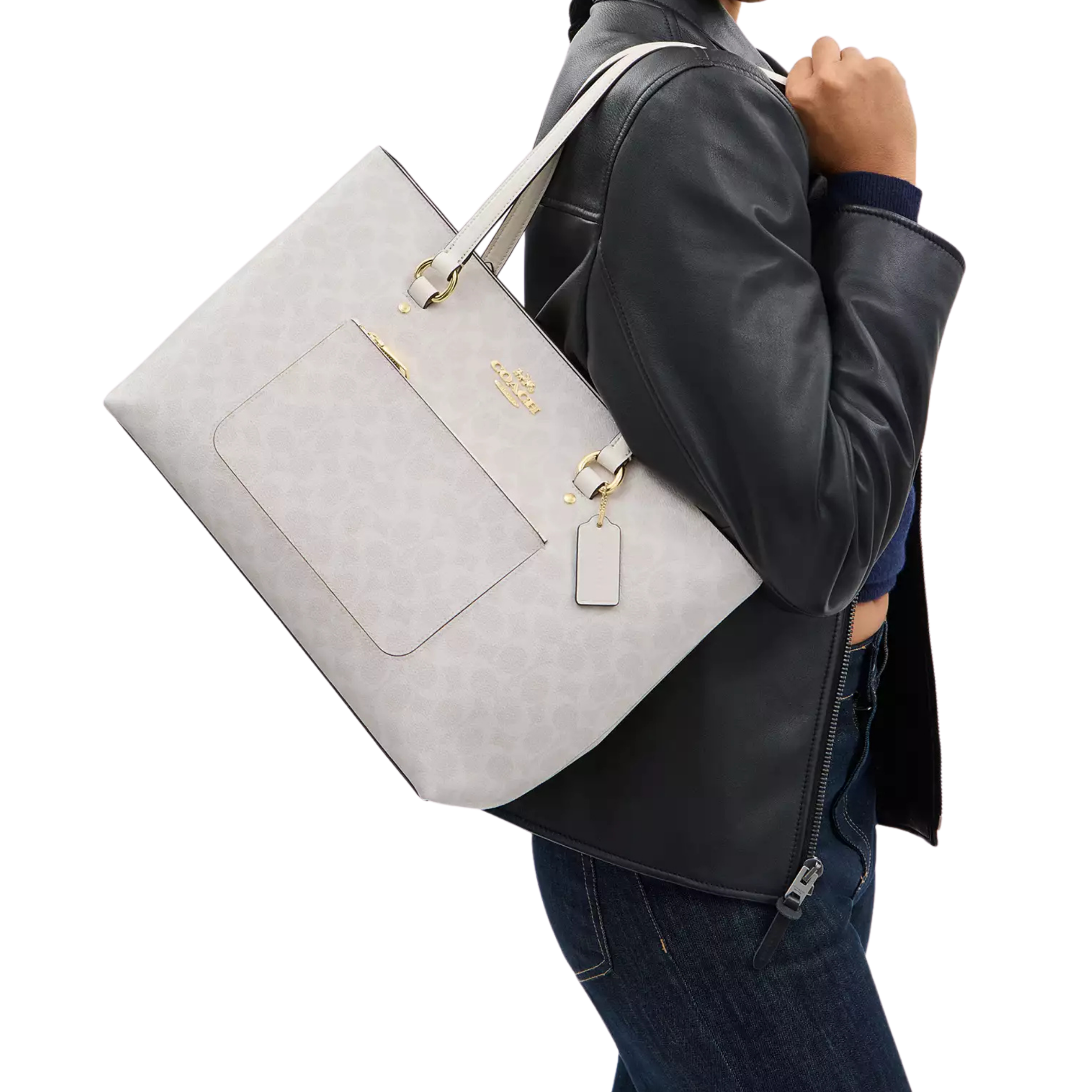 COACH Women Station Tote Bag - Gold White Chalk