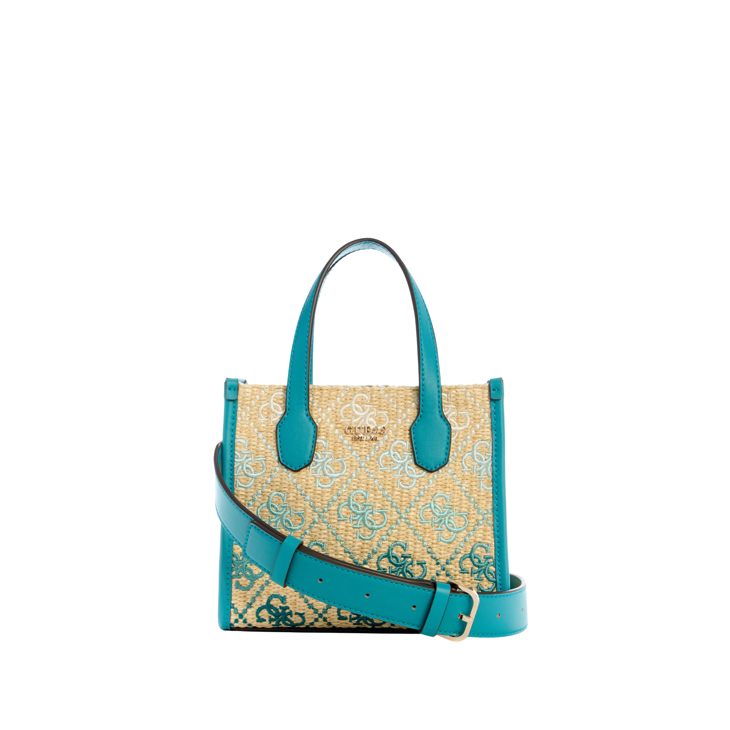 Guess Women Silvana Raffia Mini Tote - Teal Logo