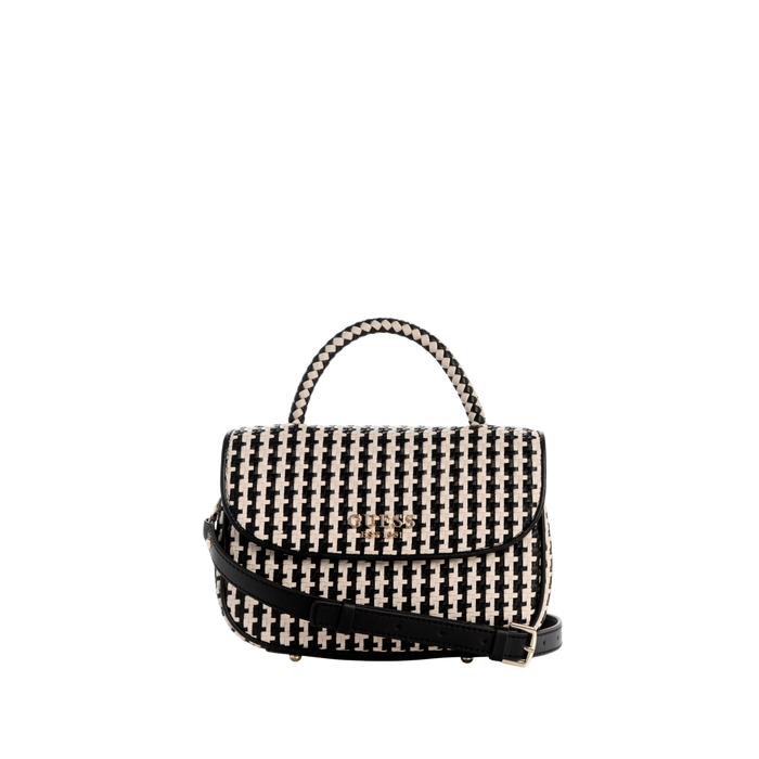 Guess Women Mirema Woven Top Handle Bag - Marble black White