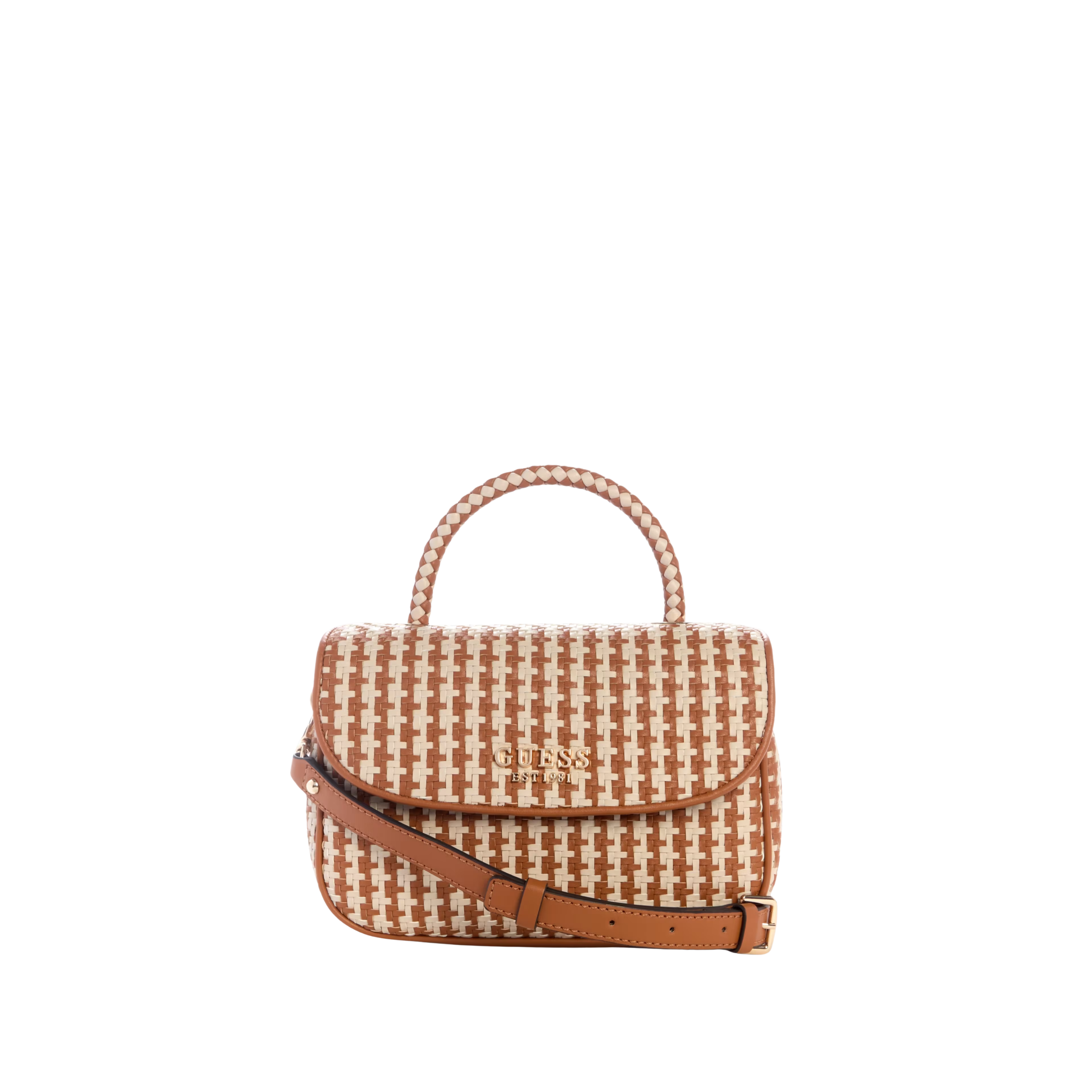 Guess Women Mirema Woven Top Handle Bag - Camel Multi