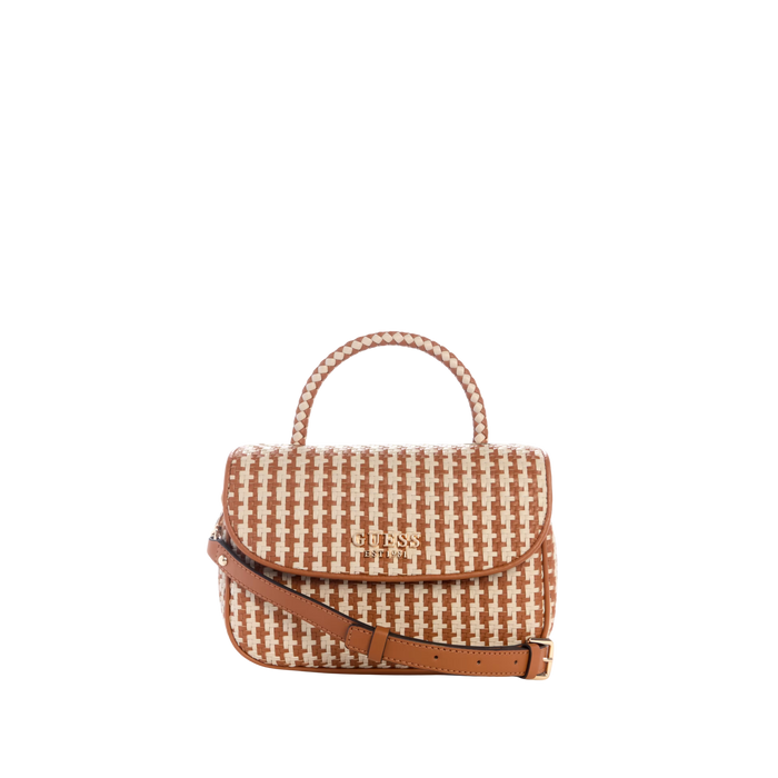 Guess Women Mirema Woven Top Handle Bag - Camel Multi