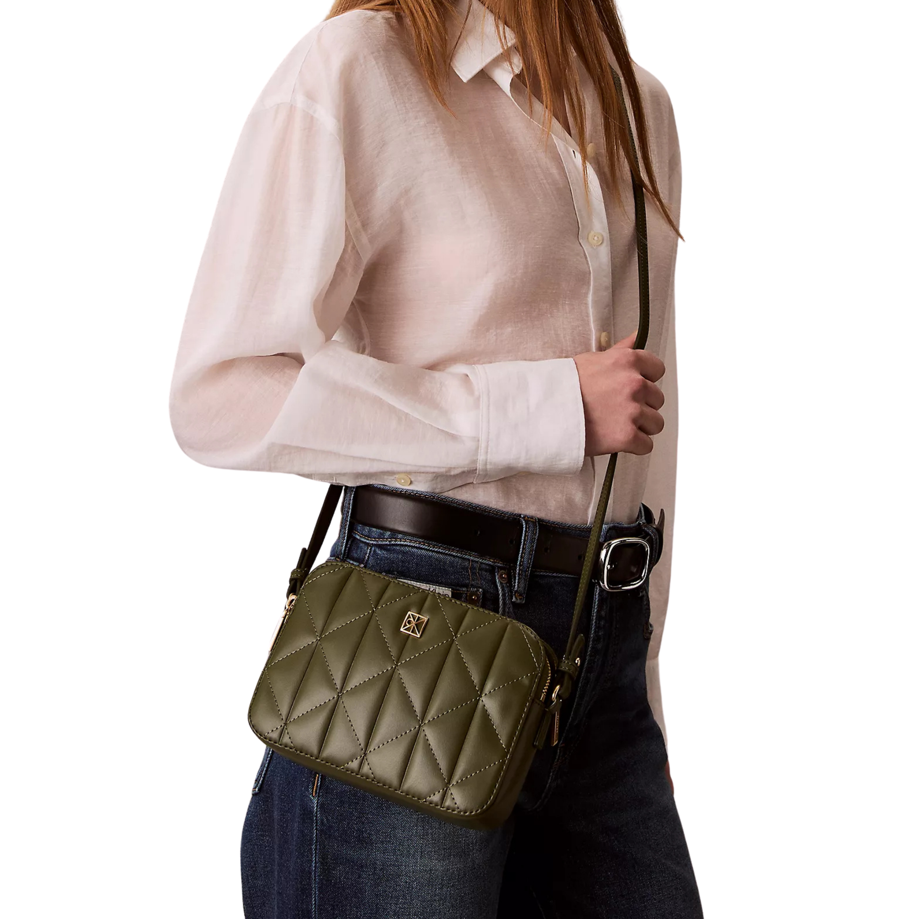 Calvin Klein Women Quilted Emblem Logo Camera Bag - Cypress