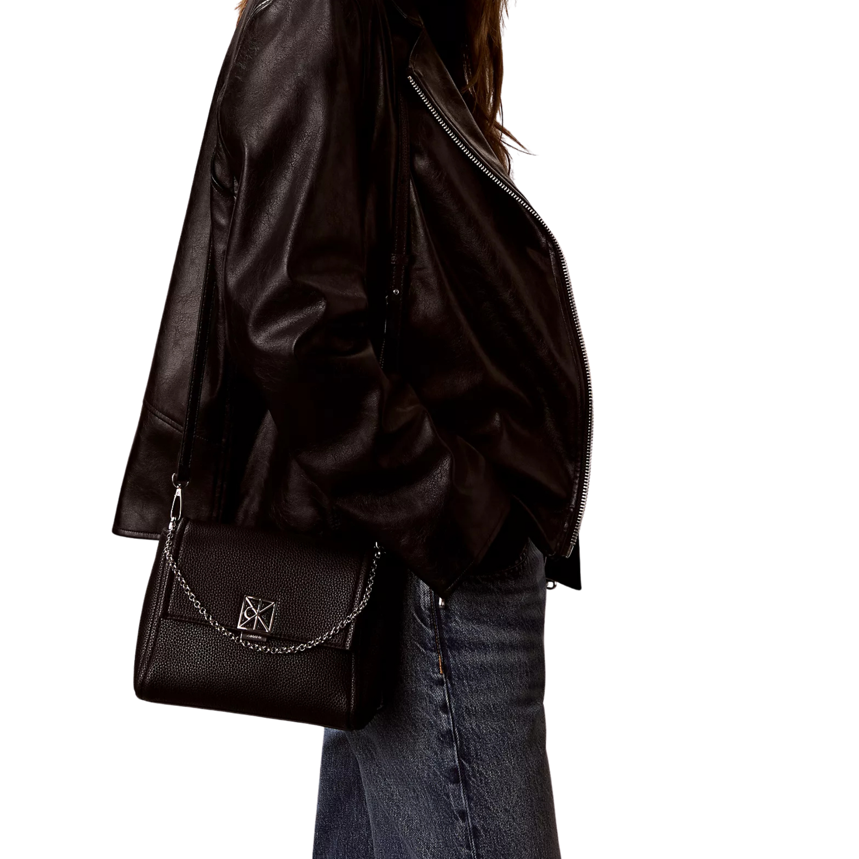 Calvin Klein Women Emblem Logo Hardware Pebble Crossbody Bag - Black
