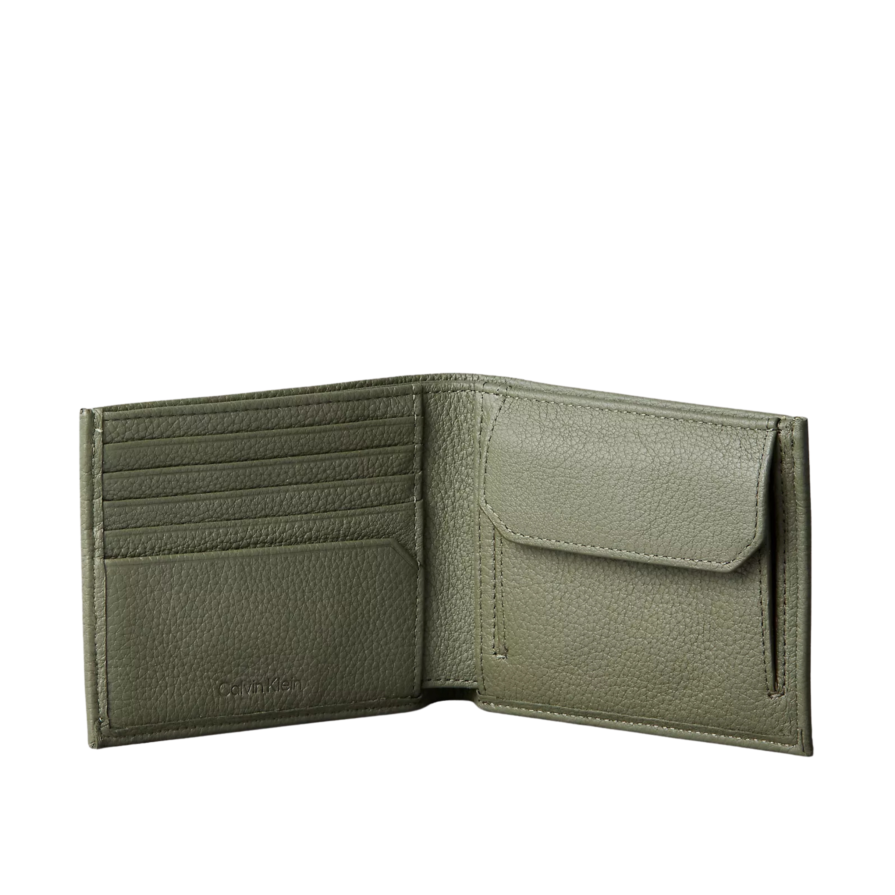 Calvin Klein Men Pebble Grain Leather Bifold Wallet with Coin Pouch - Deep Lichen Green