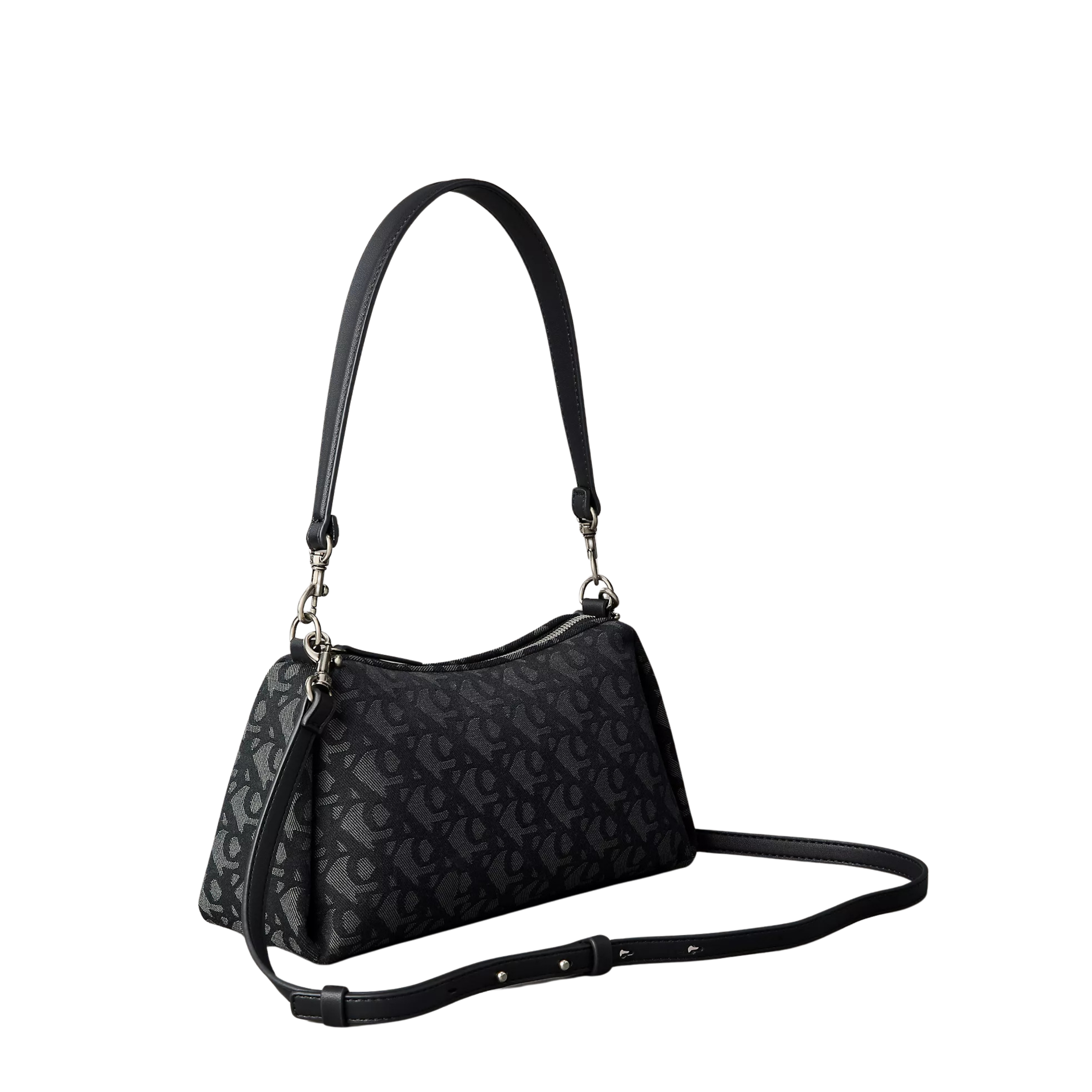Calvin Klein Women Pleat Monogram Logo Shoulder Bag - Black AOP