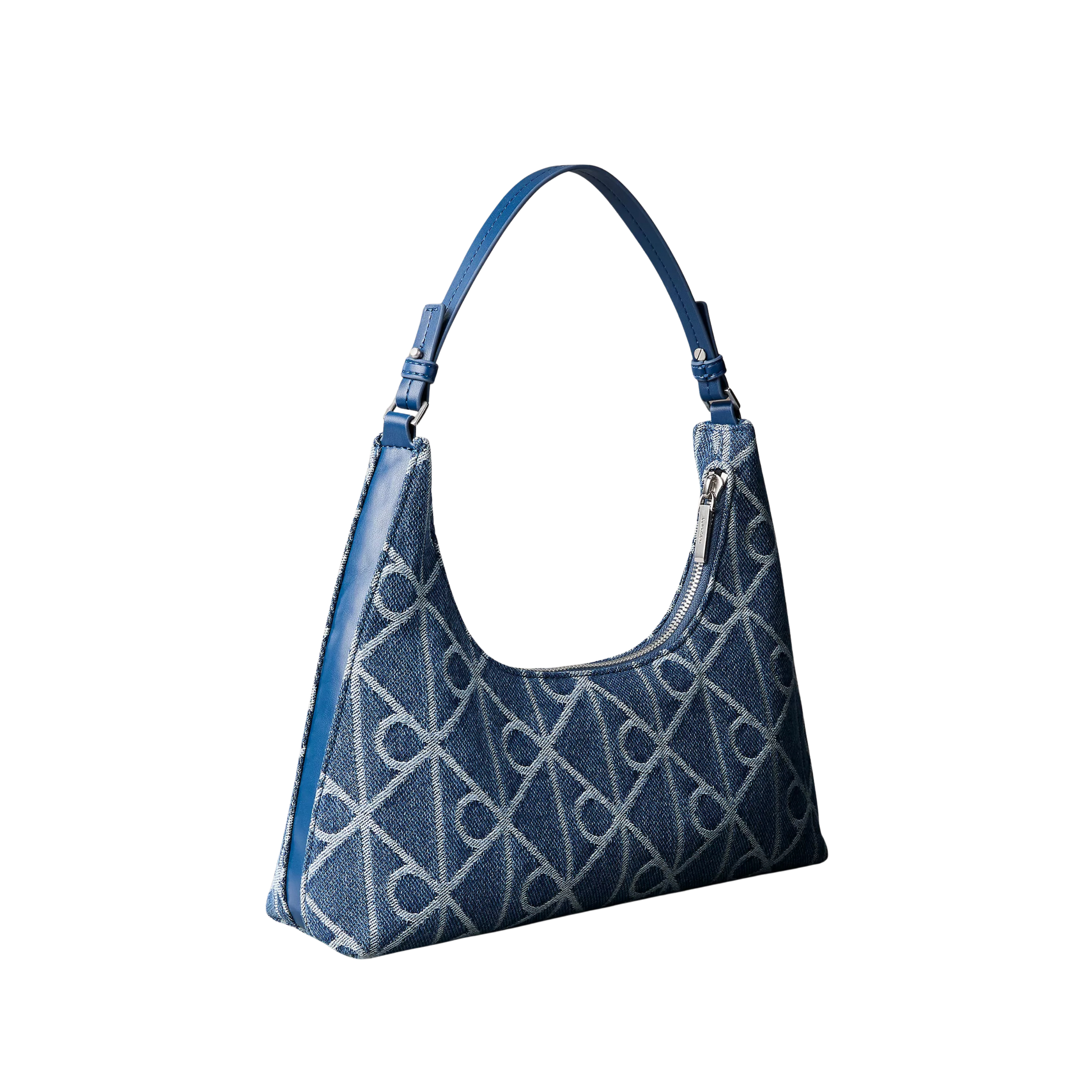 Calvin Klein Women Allover Emblem Logo Denim Shoulder Bag - Denim Medium Wash