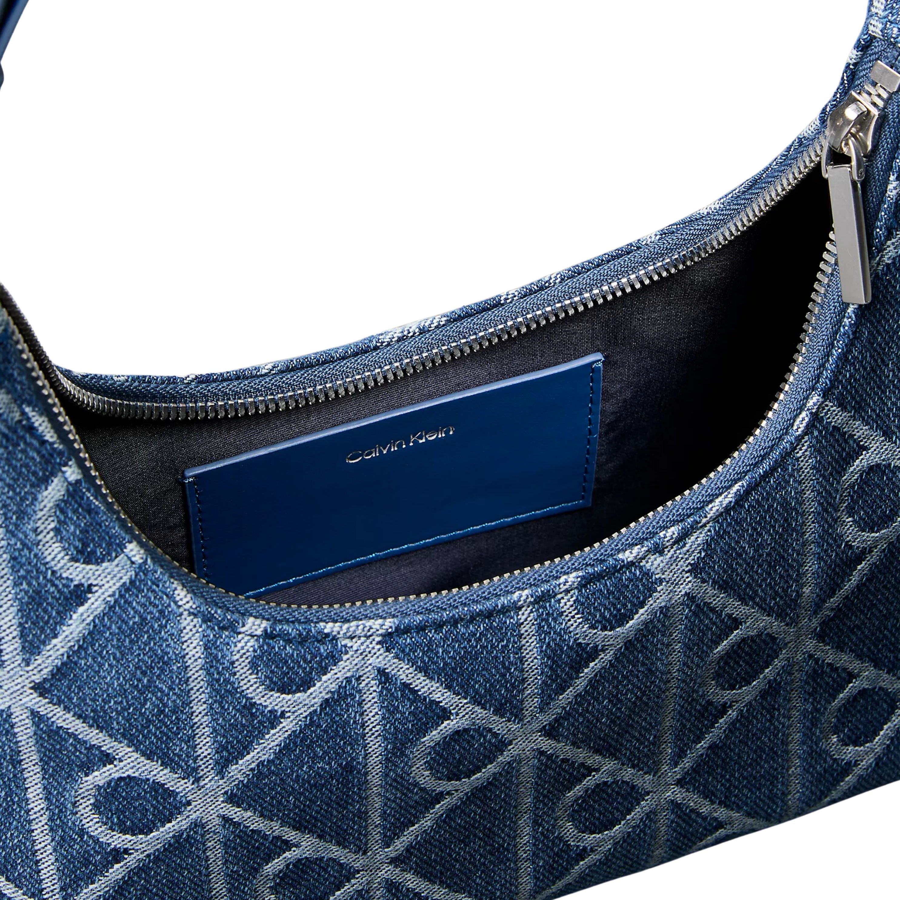 Calvin Klein Women Allover Emblem Logo Denim Shoulder Bag - Denim Medium Wash