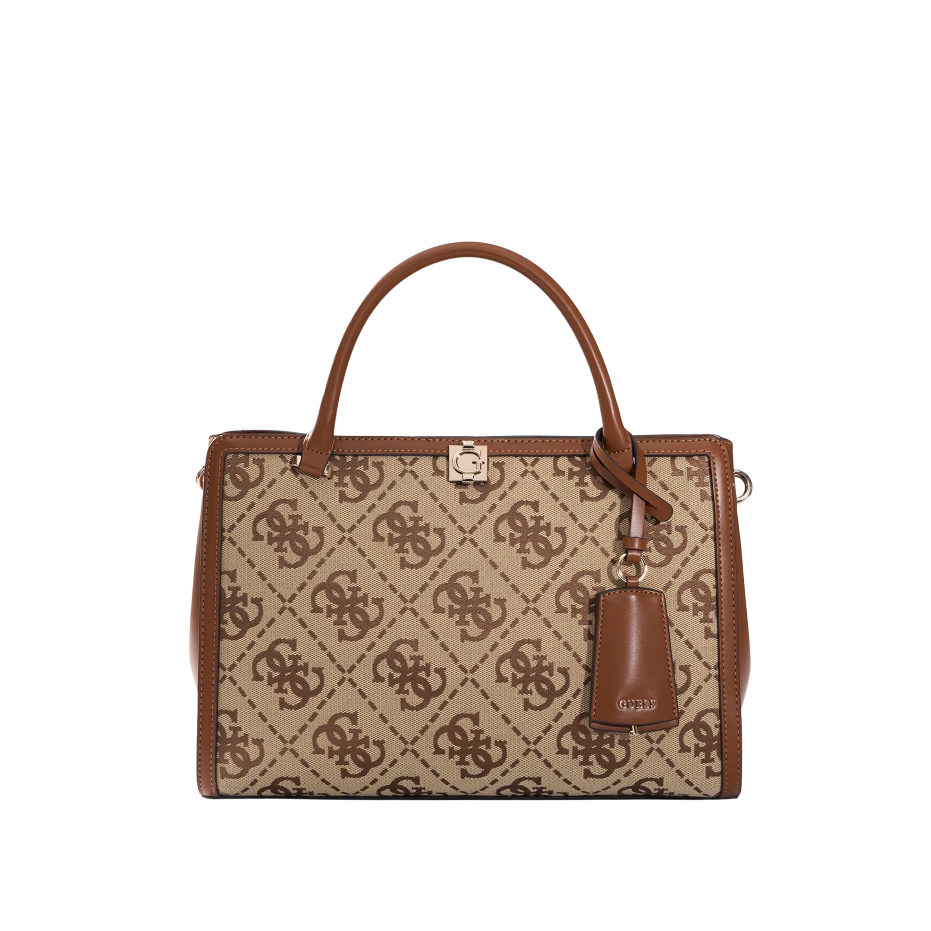 Guess Women Audrey Logo Satchel Bag - Latte Logo