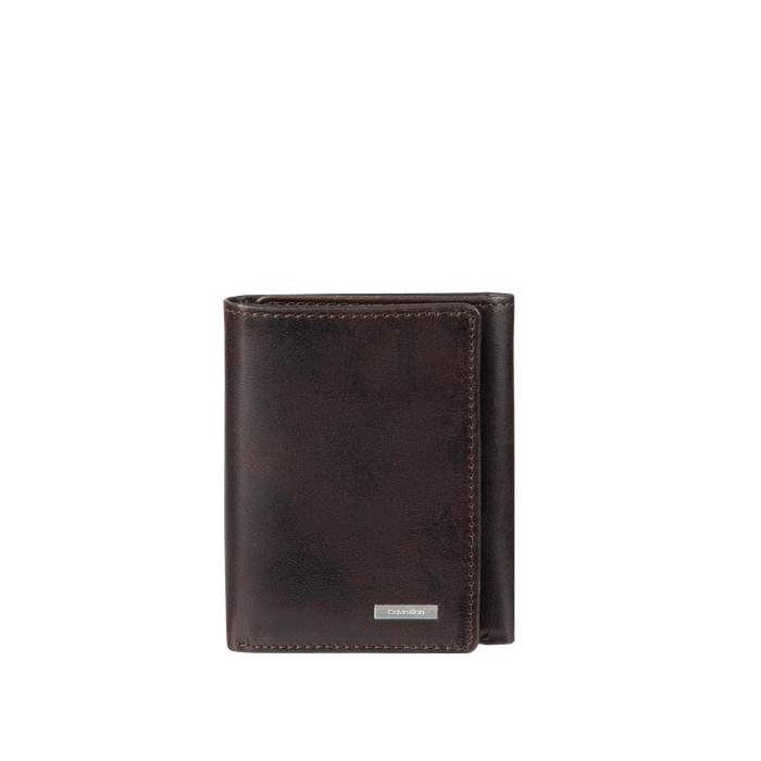 Calvin Klein Men RFID Leather Trifold Wallet - Brown Arcadia