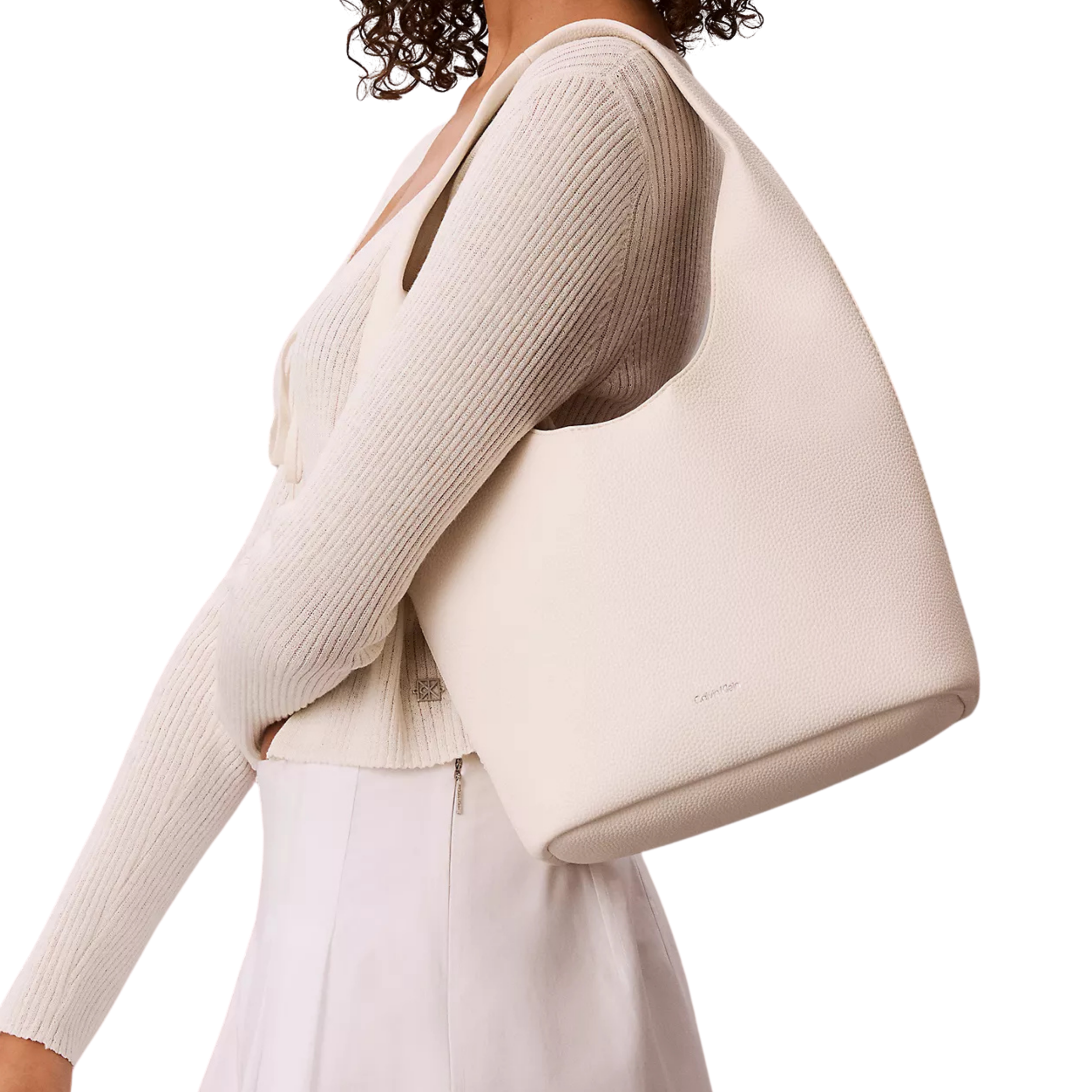 Calvin Klein Women Pebble Grain Slouchy Bag - White Alyssum