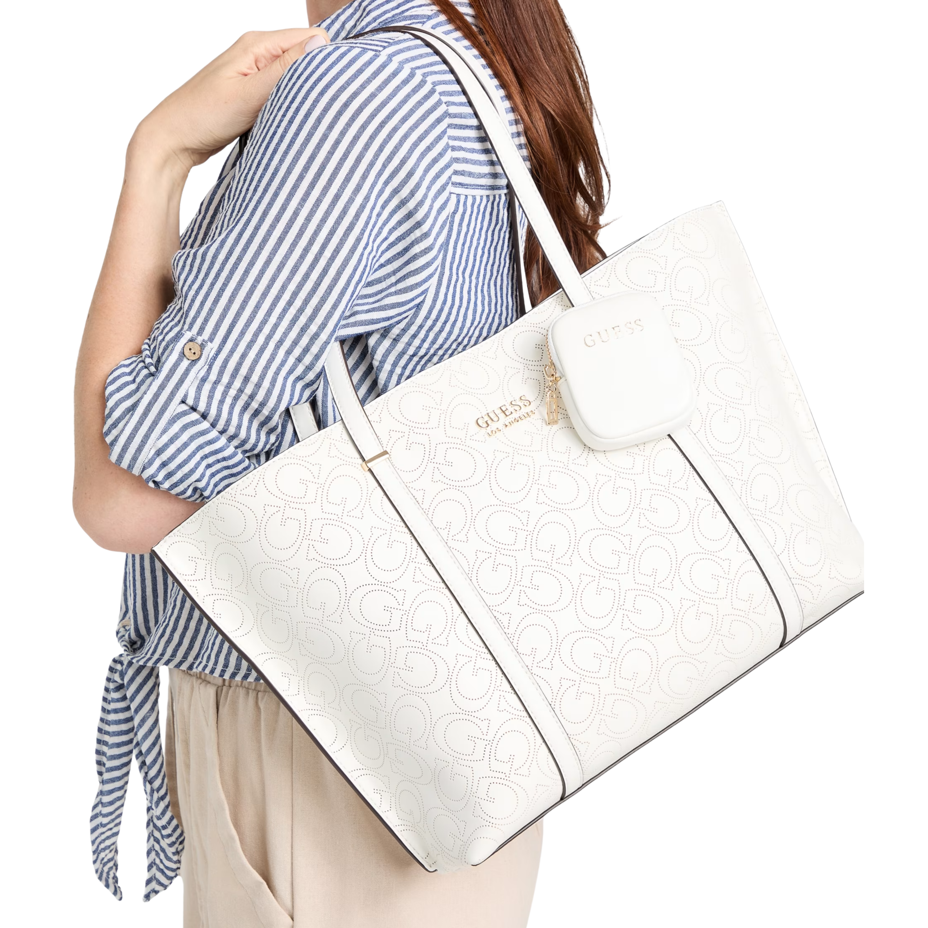 Guess Women Rue Perforated Tote - White