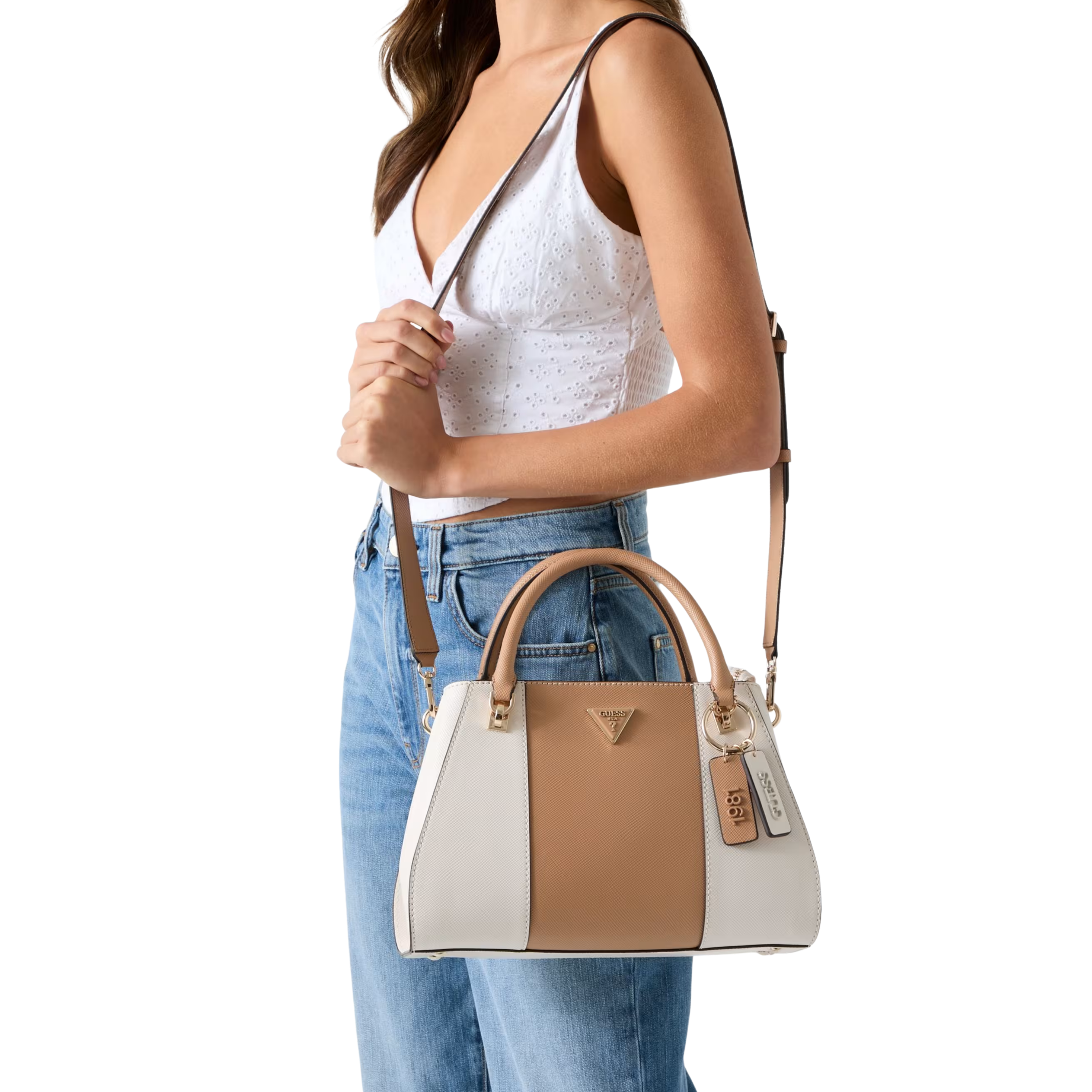 Guess Women Noelle Saffiano Handbag - Off white Beige