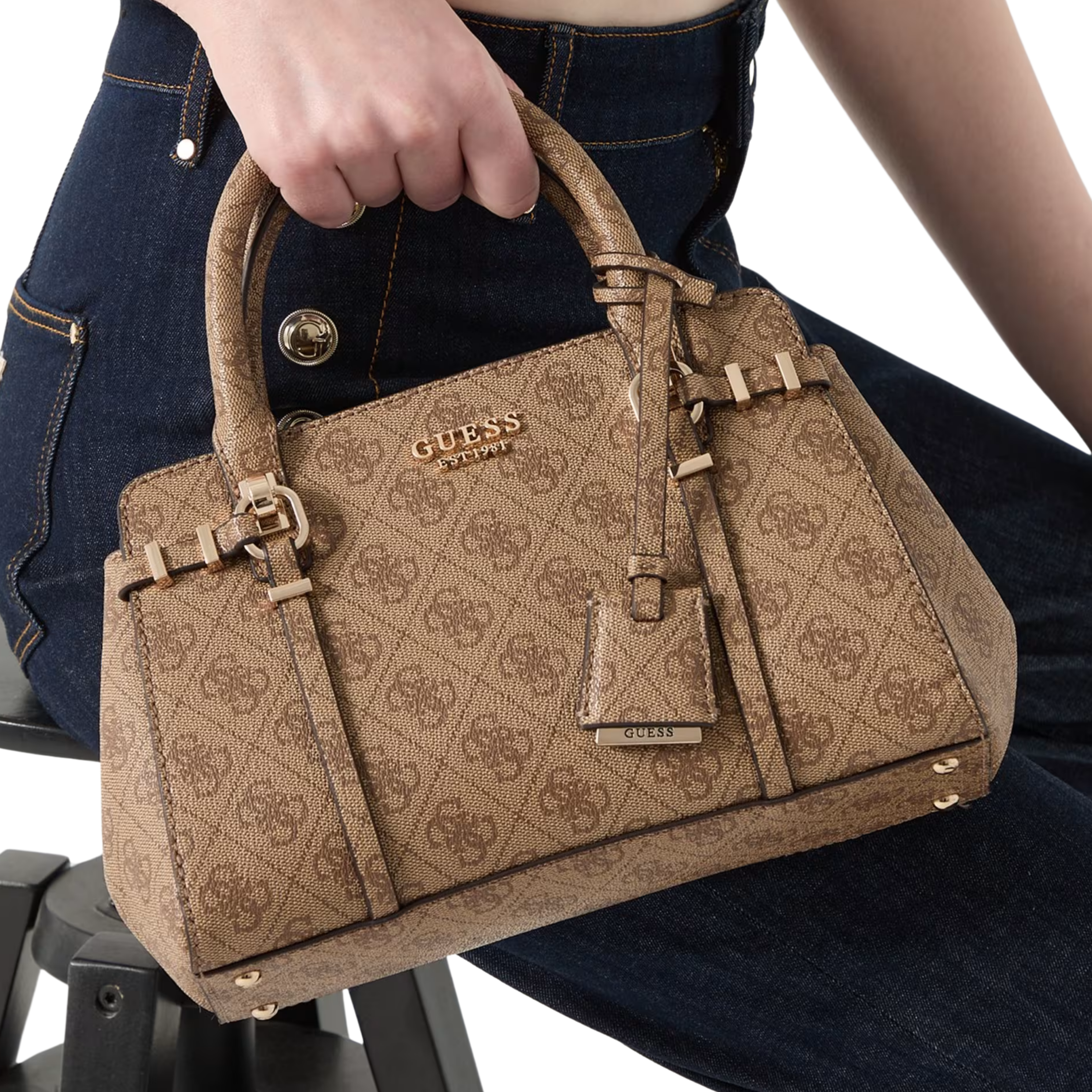 Guess Women Leona Logo Handbag - Latte Logo