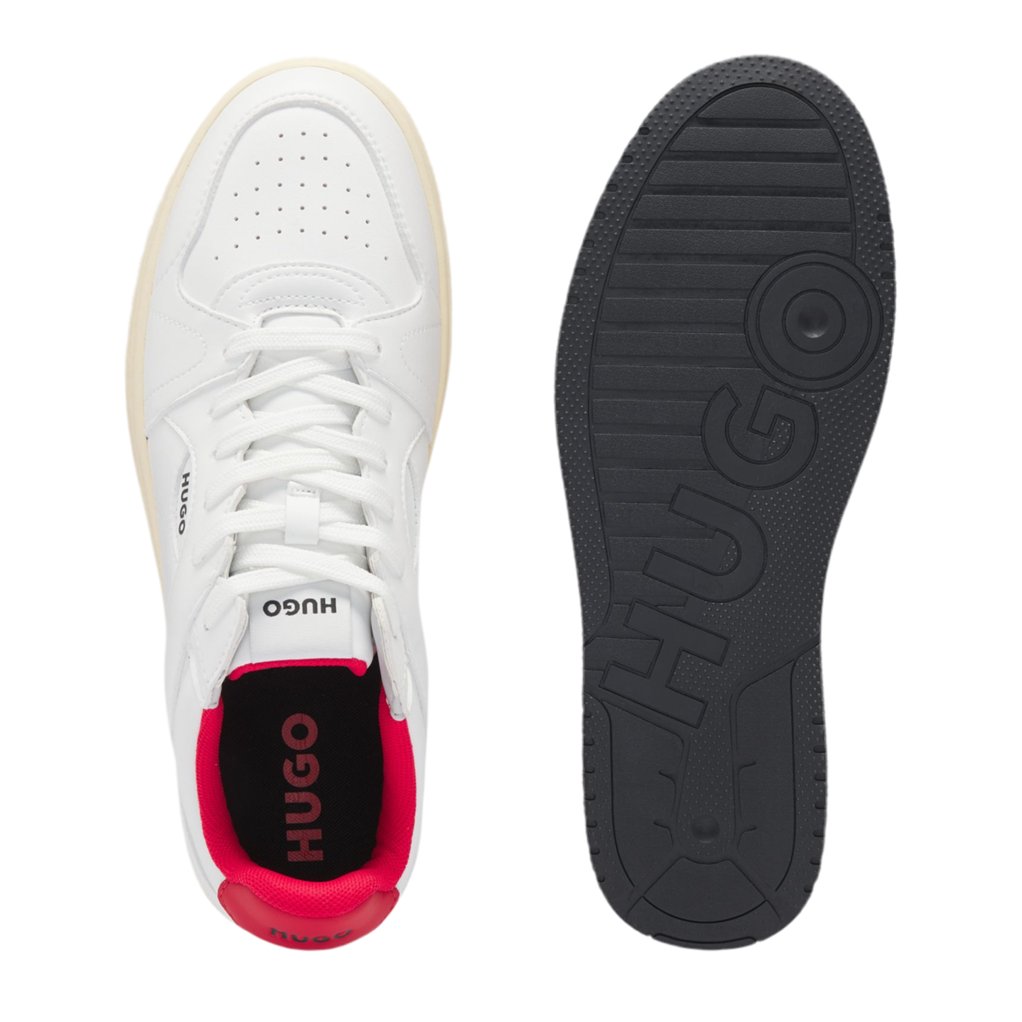 Hugo Boss Men Faux Leather Lace Up Trainers - White Red